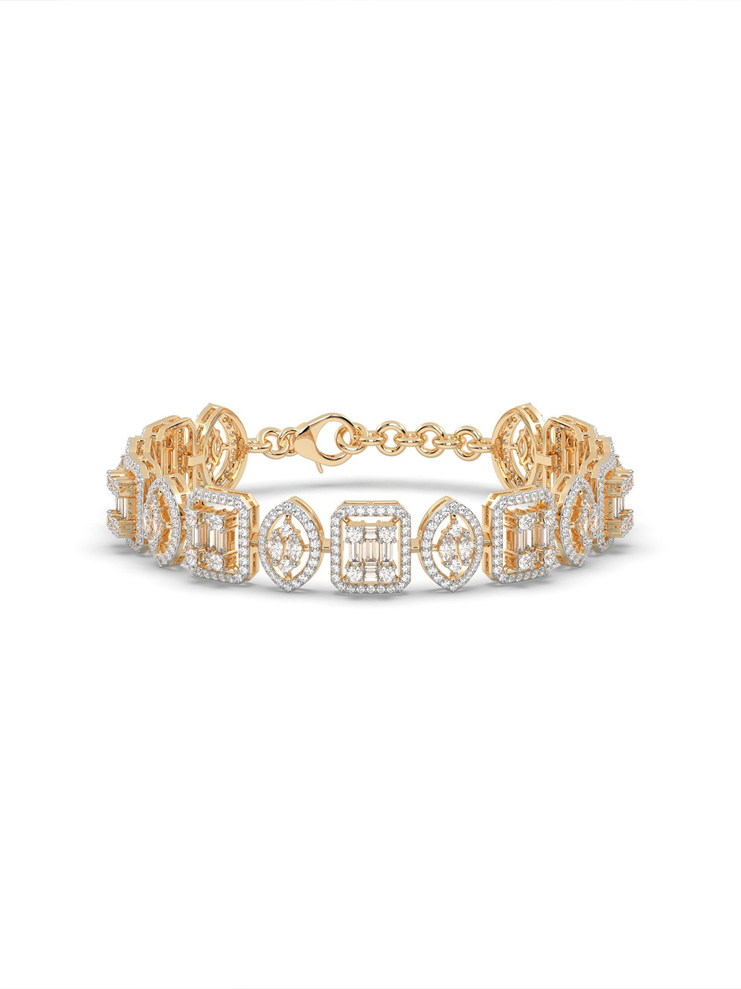 AILYAK Women 18kt Gold Plated Tennis Style Dual Shaped Zirconia Diamond Bracelet