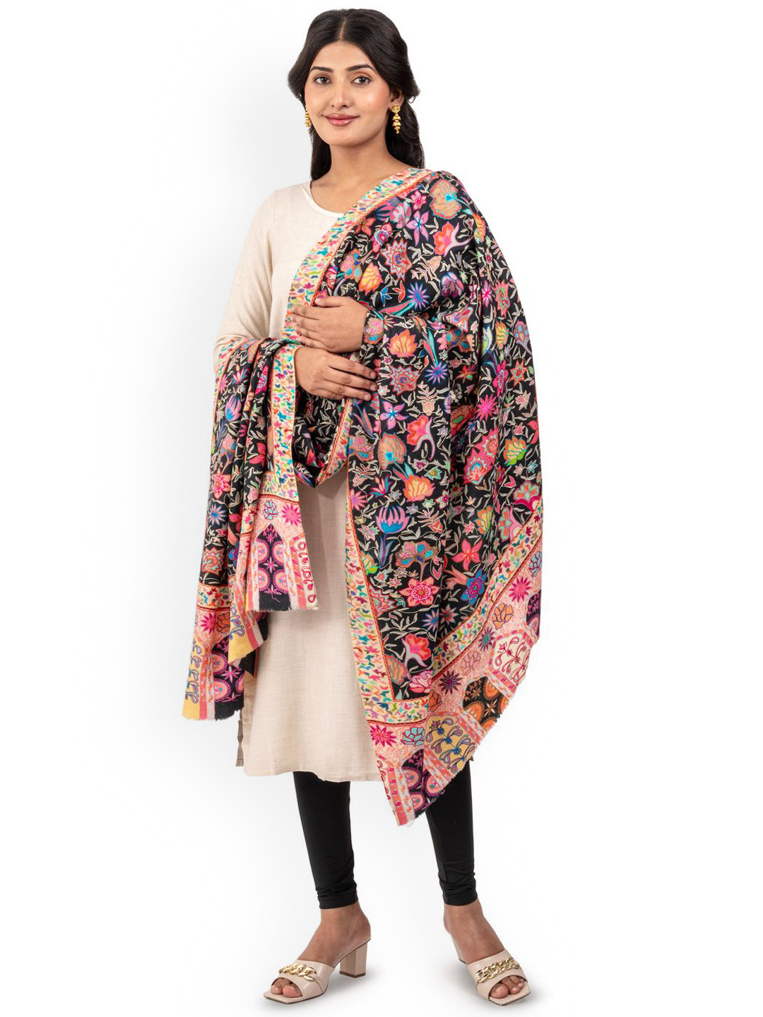 Naureen Floral Kalamkari Embroidered Shawl