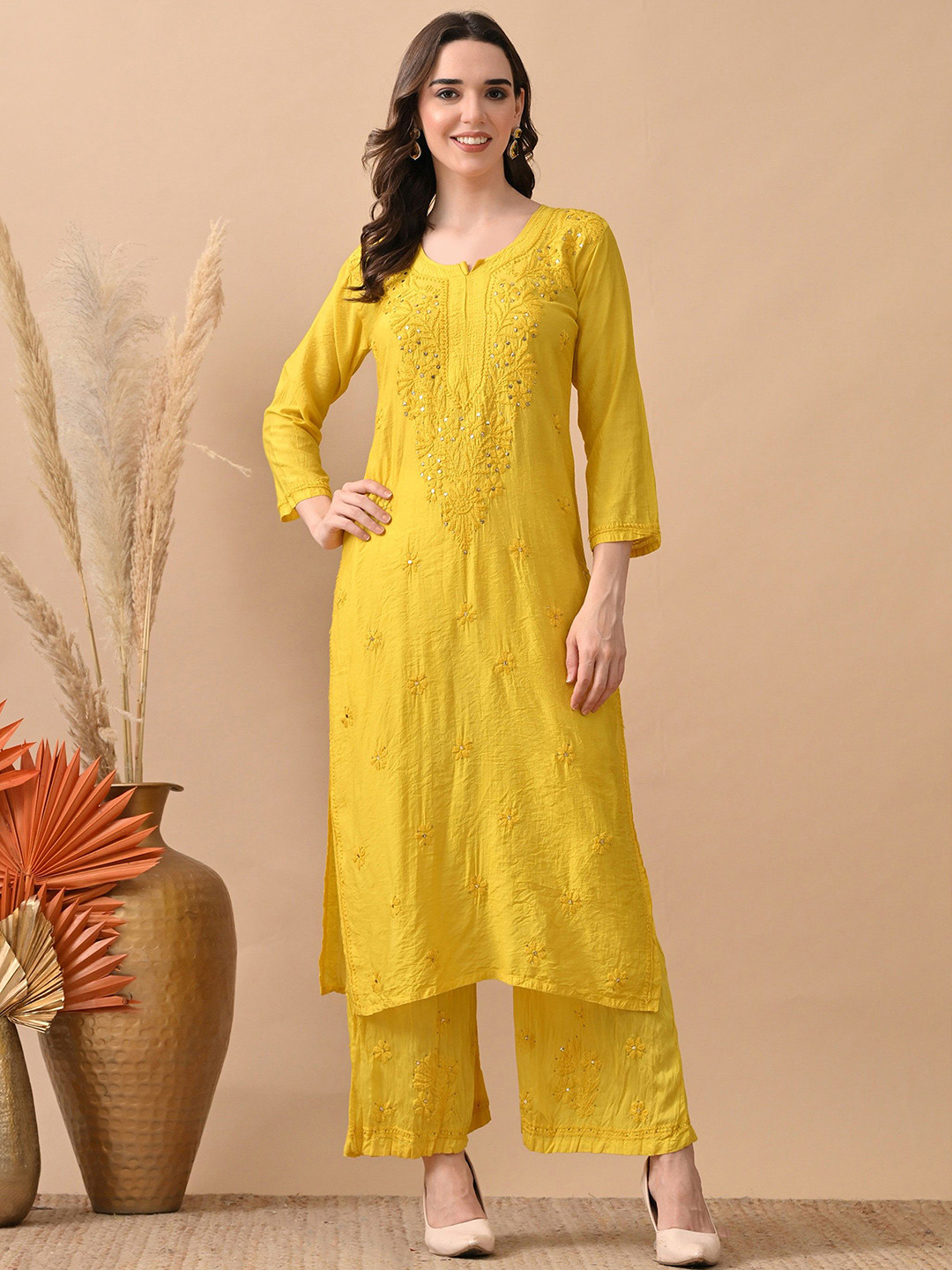 Mehr-O-Maah Women Embroidered Chanderi Silk Chikankari Kurti