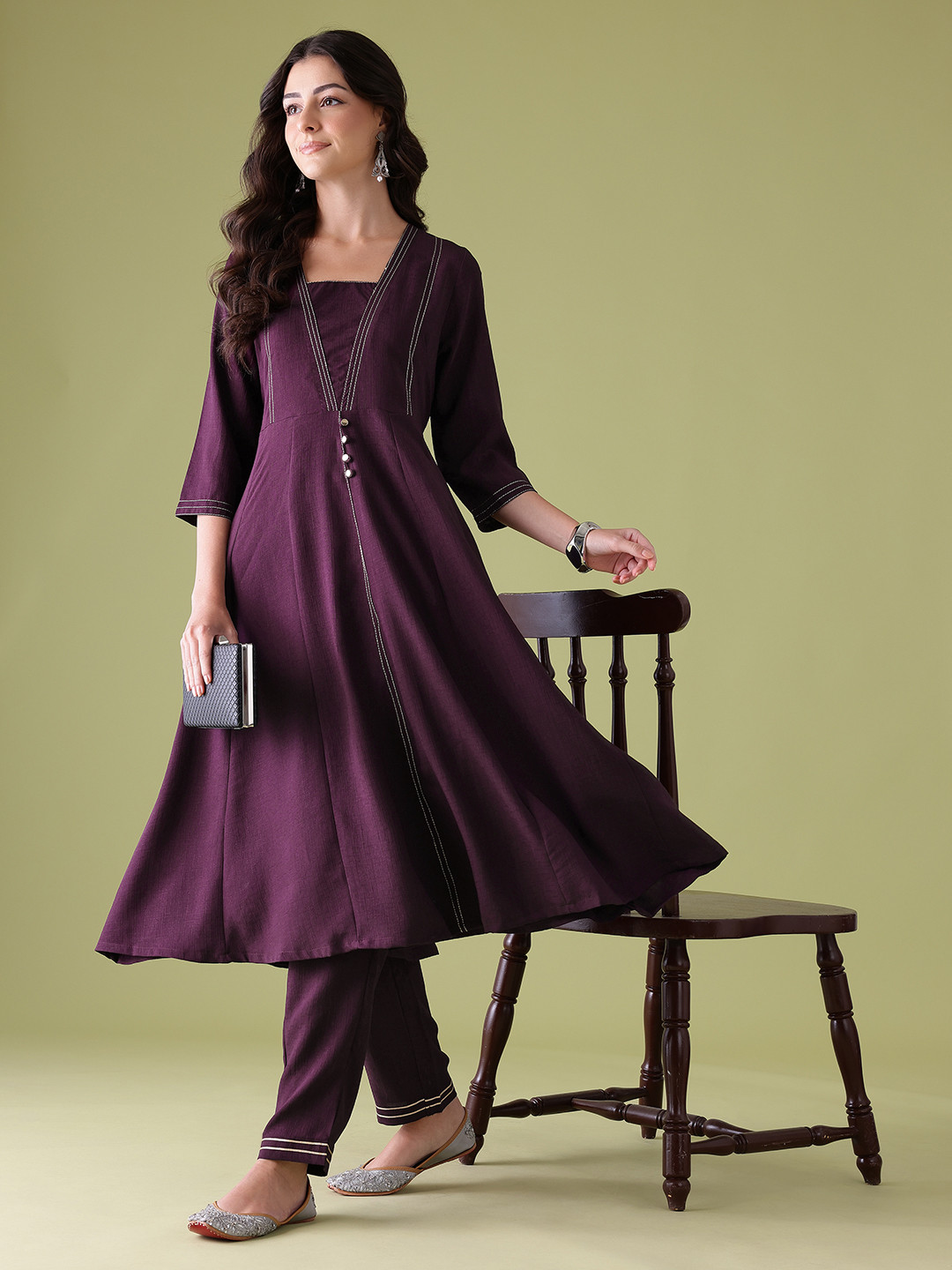 Anouk Square Neck Anarkali With Trousers