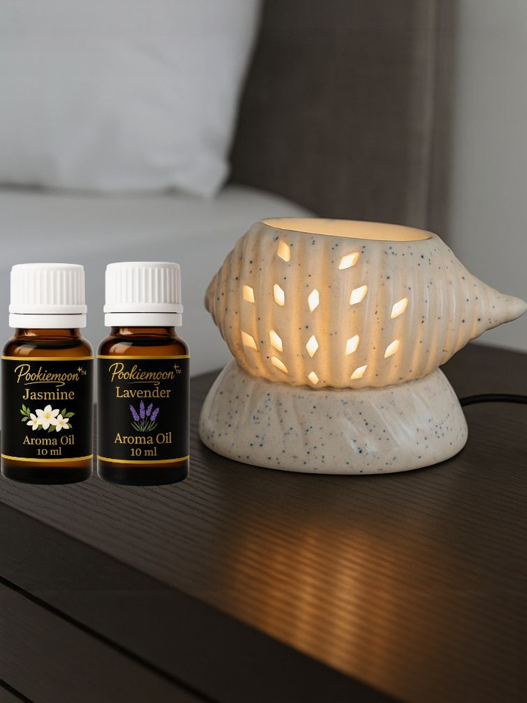 POOKIEMOON Shankh Ceramic Electric Aroma Diffuser With Jasmine & Lavender Oil