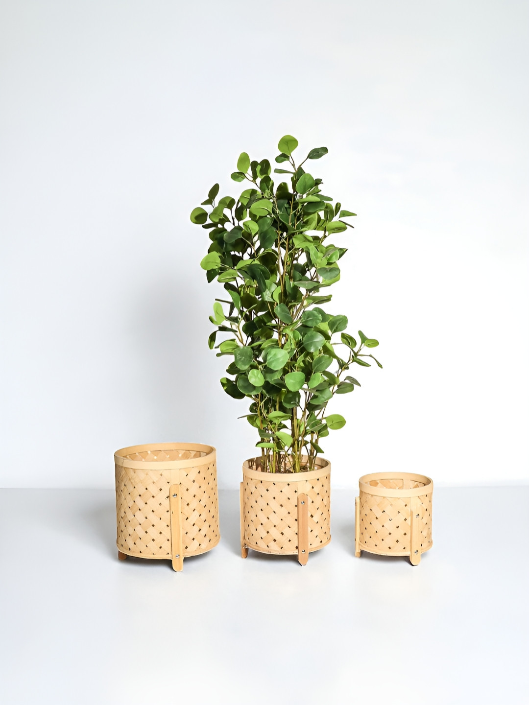Art Street Brown 3 Pieces Textured Planters With Stand