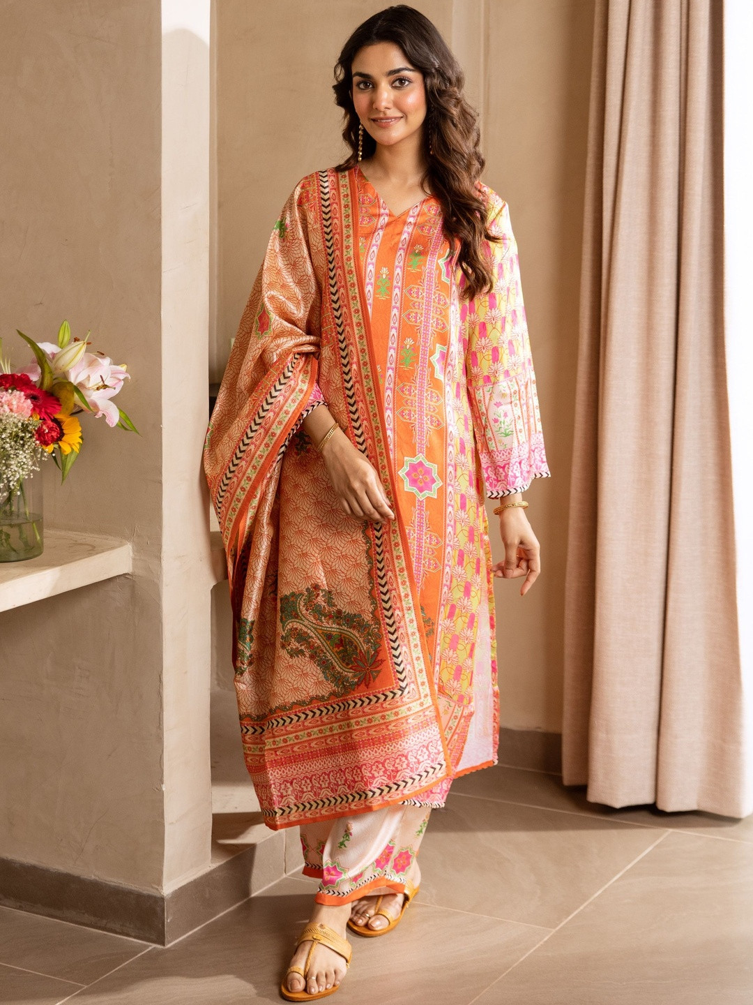 Sangria Women Viscose Muslin Kurta, Pant & Dupatta Set