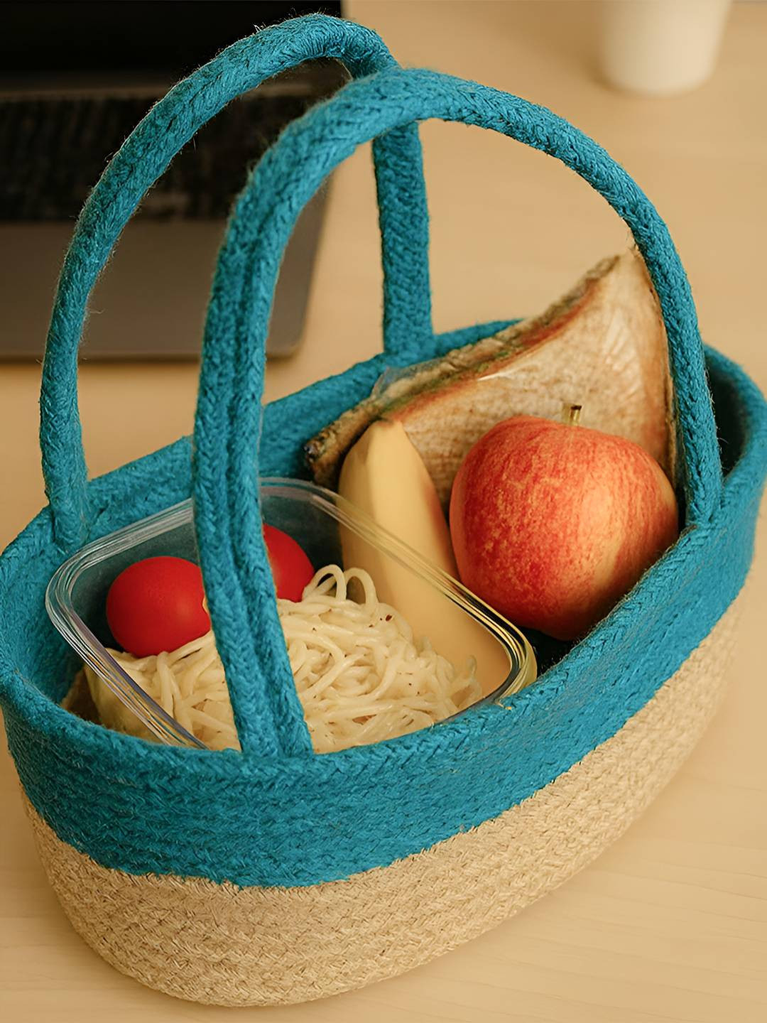 HABERE INDIA Blue Jute Core Fruit and Vegetable Basket