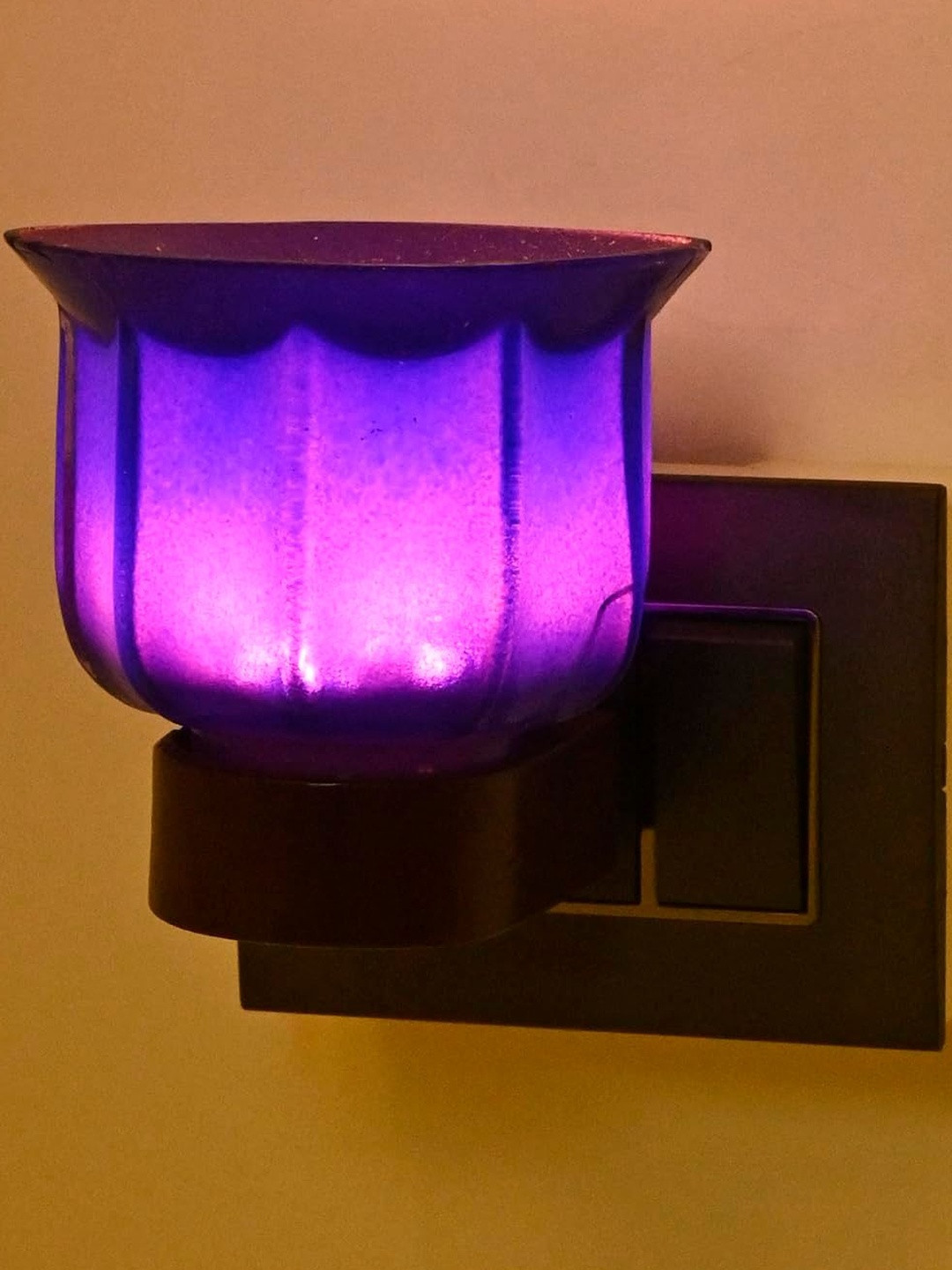 1st Time Wooden Base With Blue Glass Shade Modern Decorative Night Lamp