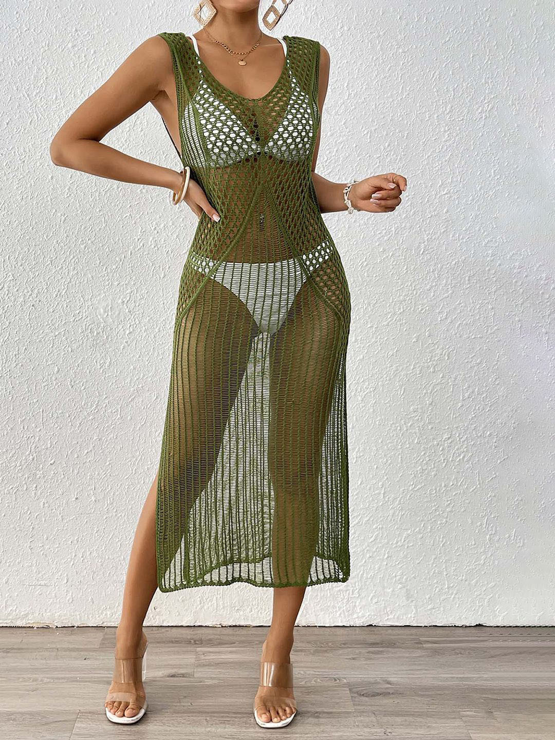 JC Mode Crochet Embroidered Round Neck Swimwear Cover up Top