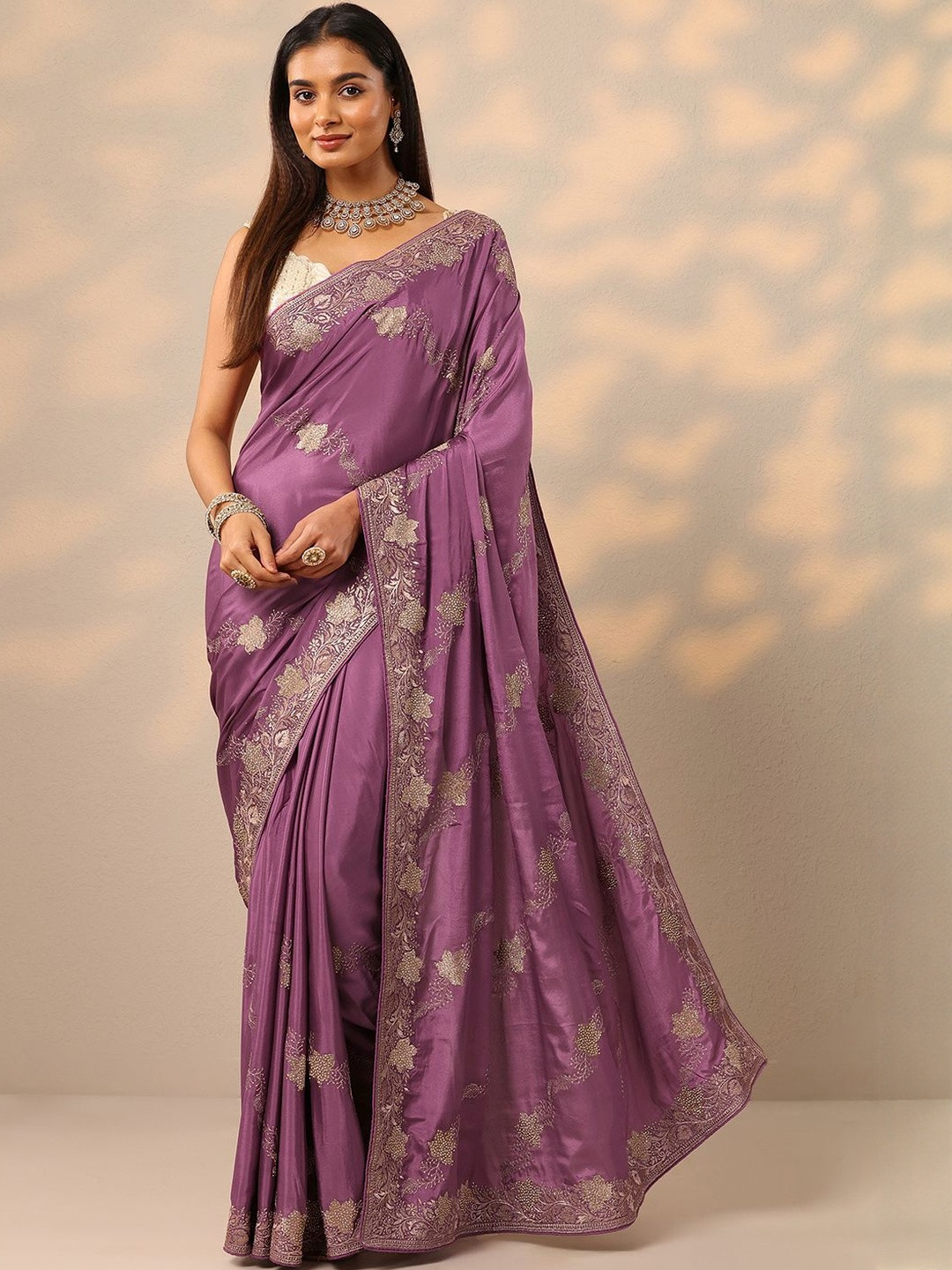 Libas Mauve Embroidered Saree With Unstitched Blouse Piece