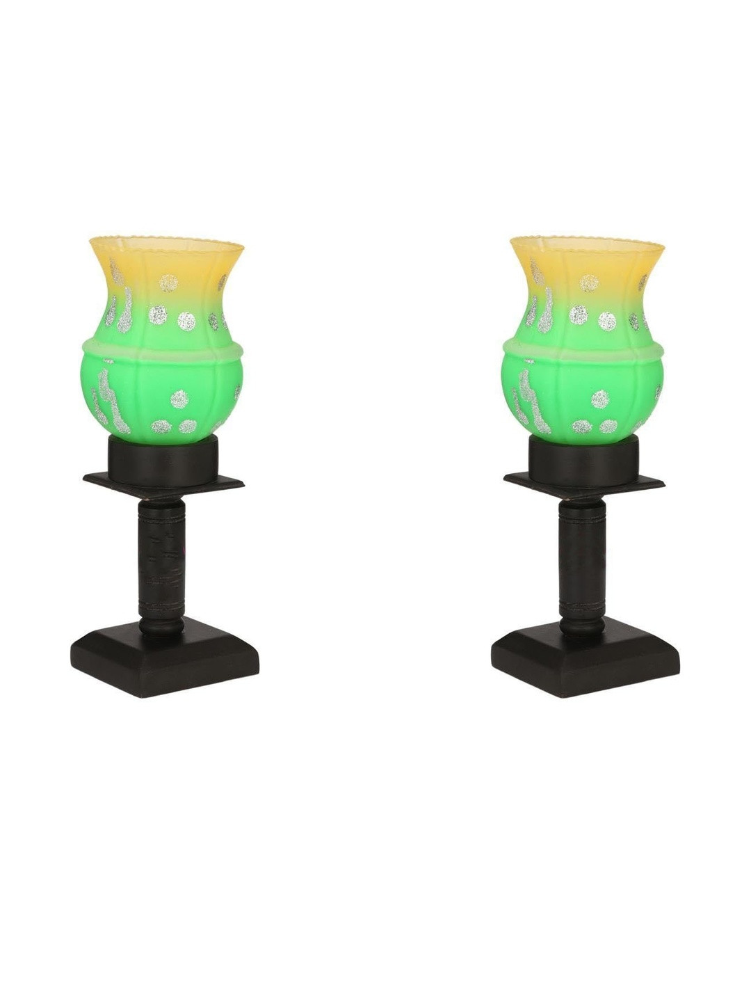 1ST TIME Green Glass Cylinder Table Lamps