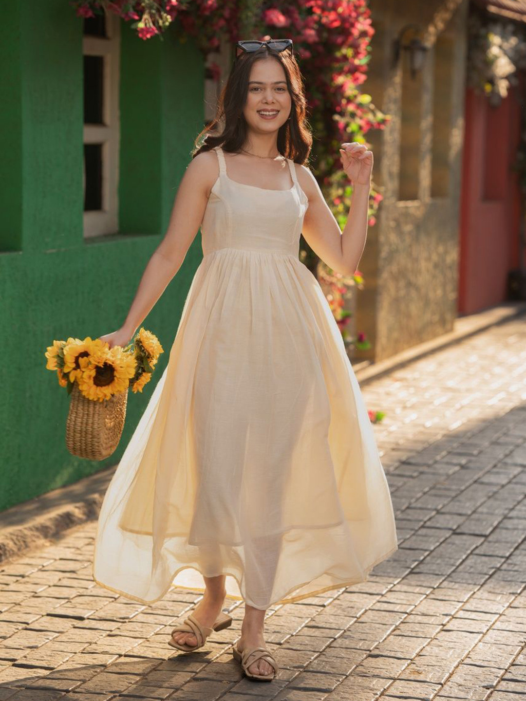 Meeshara Fit & Flare Gathered or Pleated Sleeveless Dress