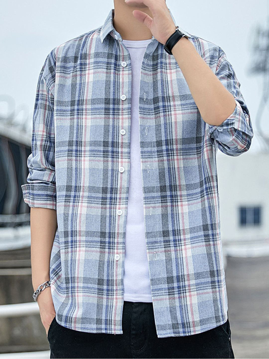 StyleCast Men Checked New Cotton Spread Collar Shirt