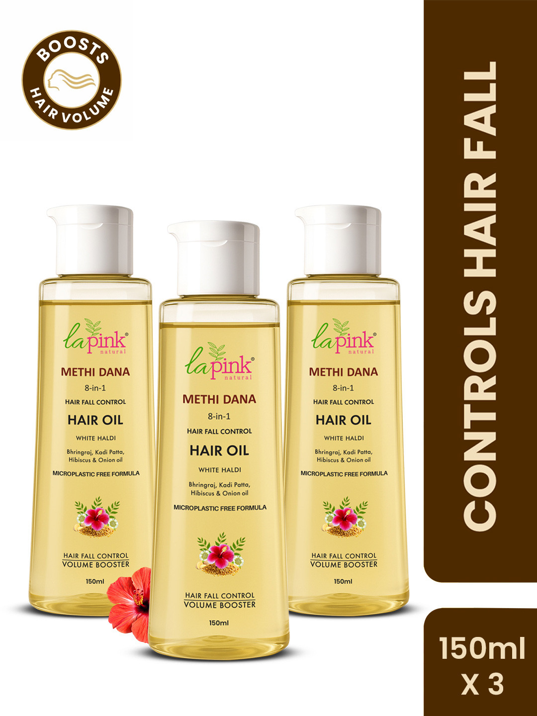 La Pink Set Of 3 8-in-1 Methi Dana Hair Oil With Bhringraj & Onion - 150 ml Each