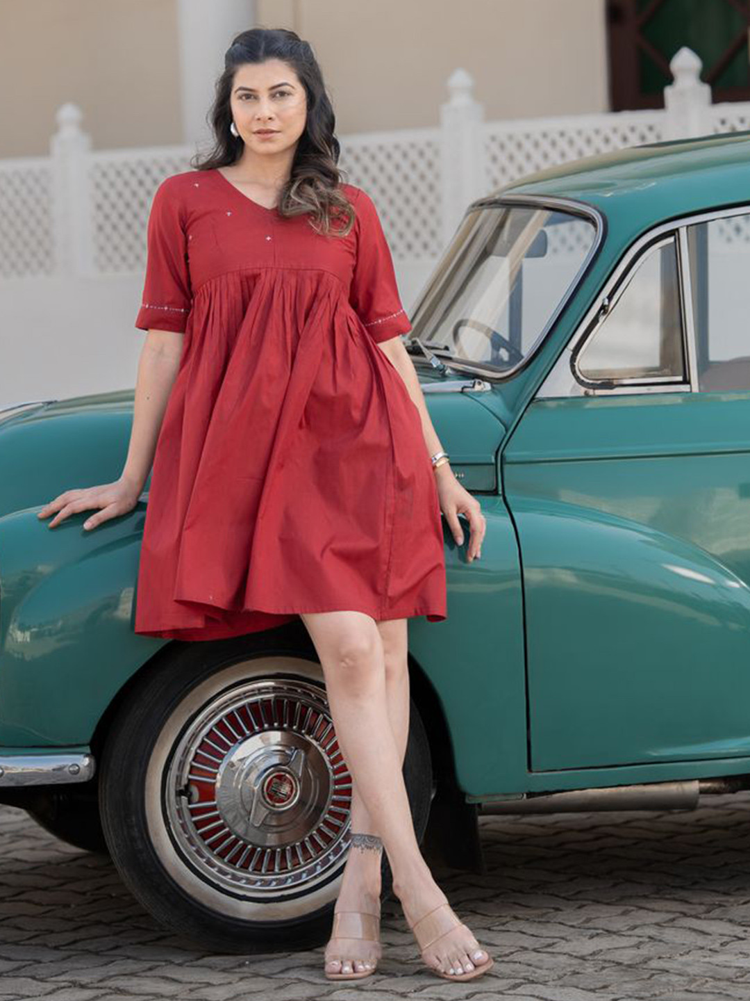 Meeshara Women Solid Fit & Flare Mini Dress