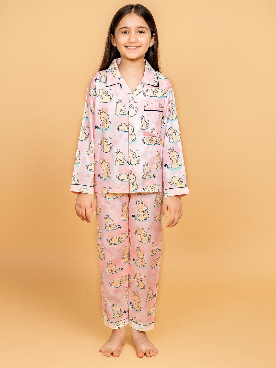 Thelittlebunny Kids Unisex Light Pink Cotton Printed Night Suit