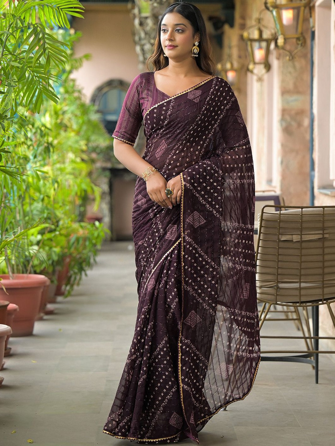 all about you Bandhani Printed Gota Patti Saree