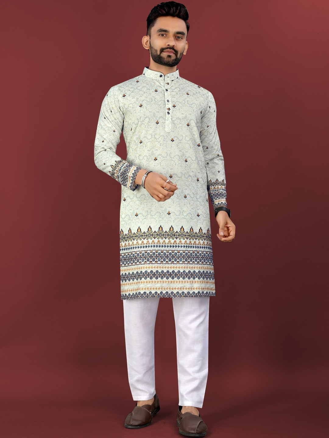 KRIJET Men Floral Printed Regular Kurta with Pyjamas