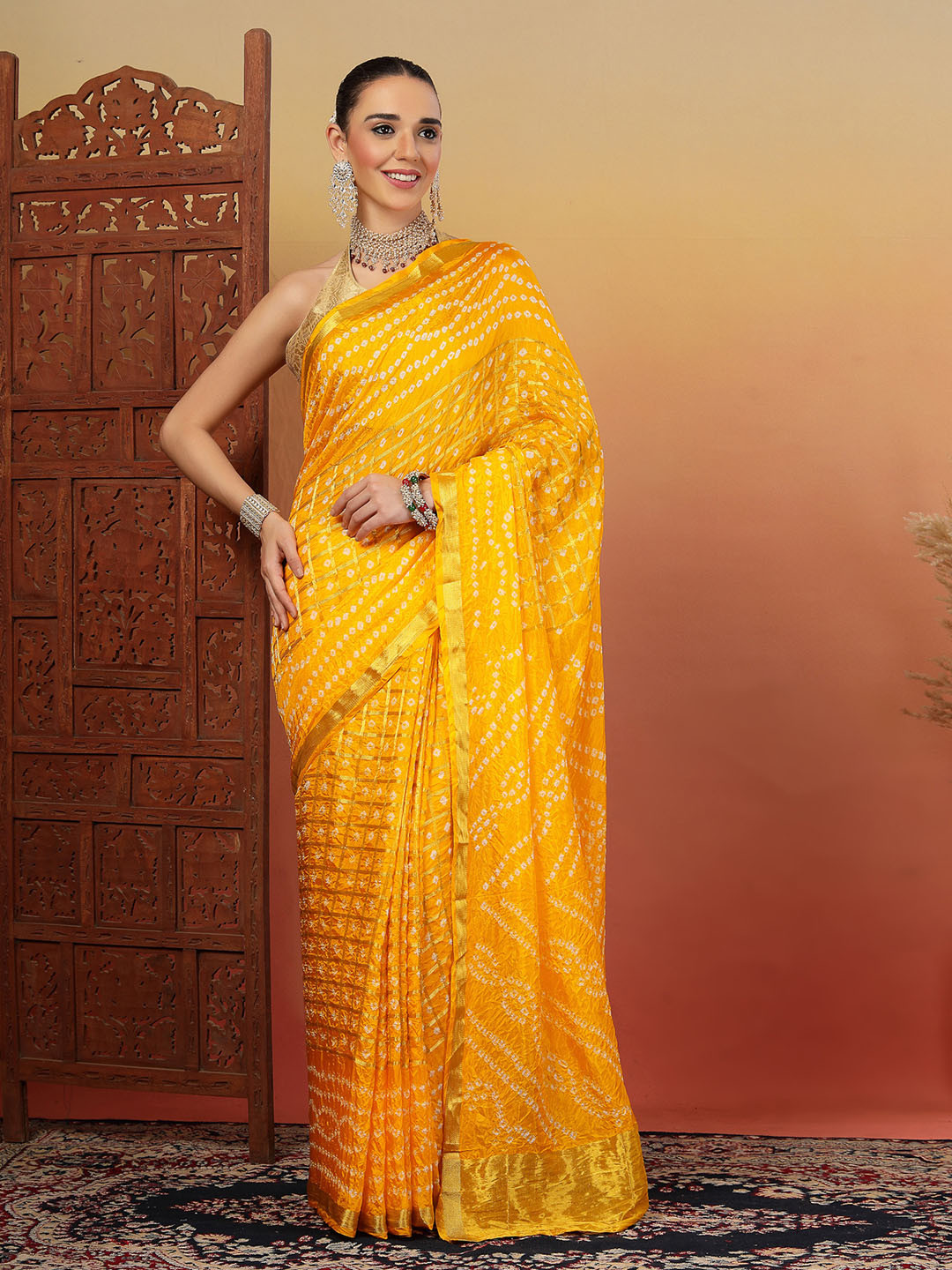 Kishori Sarees Bandhani Printed Zari Bandhani Saree