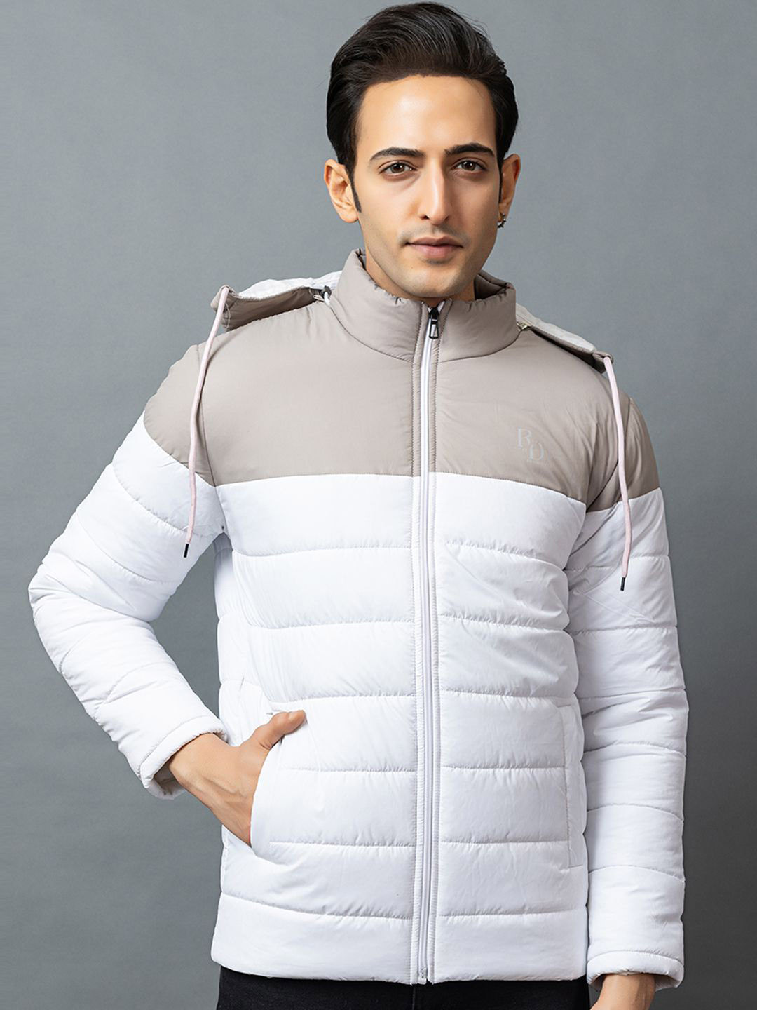 RIGHT DECISION Colourblocked Hooded Long Sleeves Quilted Jacket