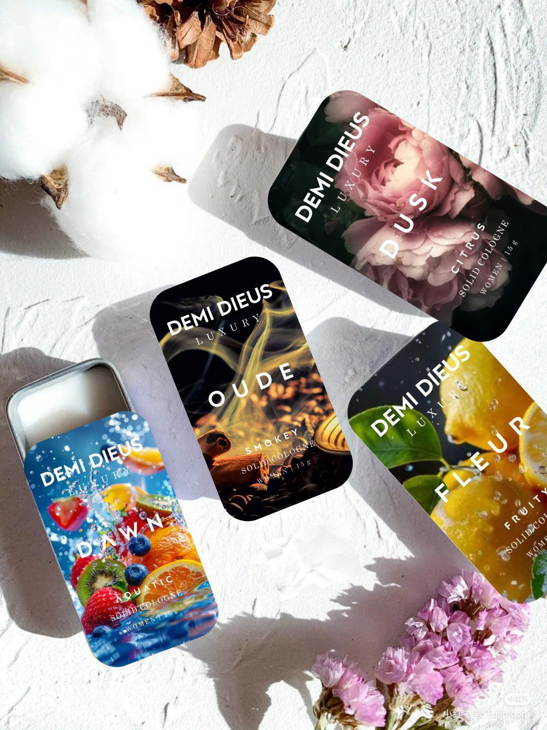 DEMI DIEUS Set Of 4 Dawn Oude Dusk & Fleur Long Lasting Solid Perfume - 15 g Each