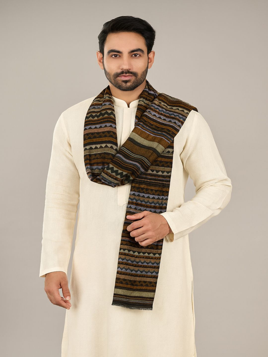 MUFFLY Men Zari Twilight Chevron Pattern Reversible Stole