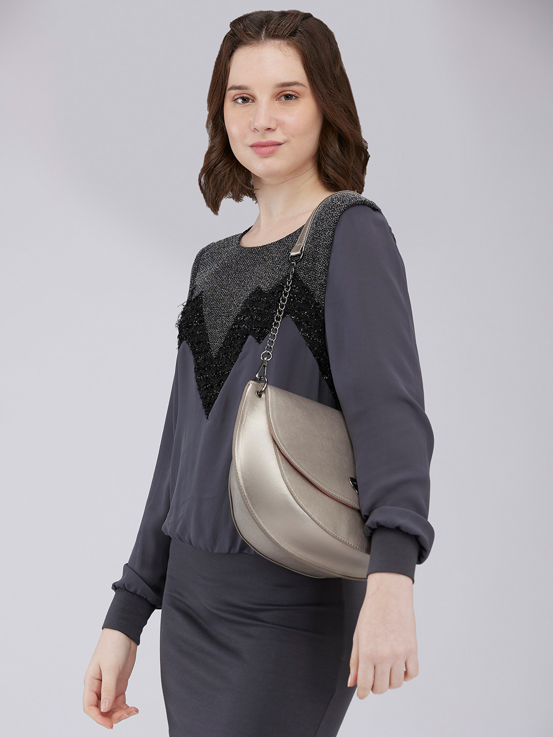 DressBerry X CAPRESE Ava Women Gunmetal Large Crossbody Bag