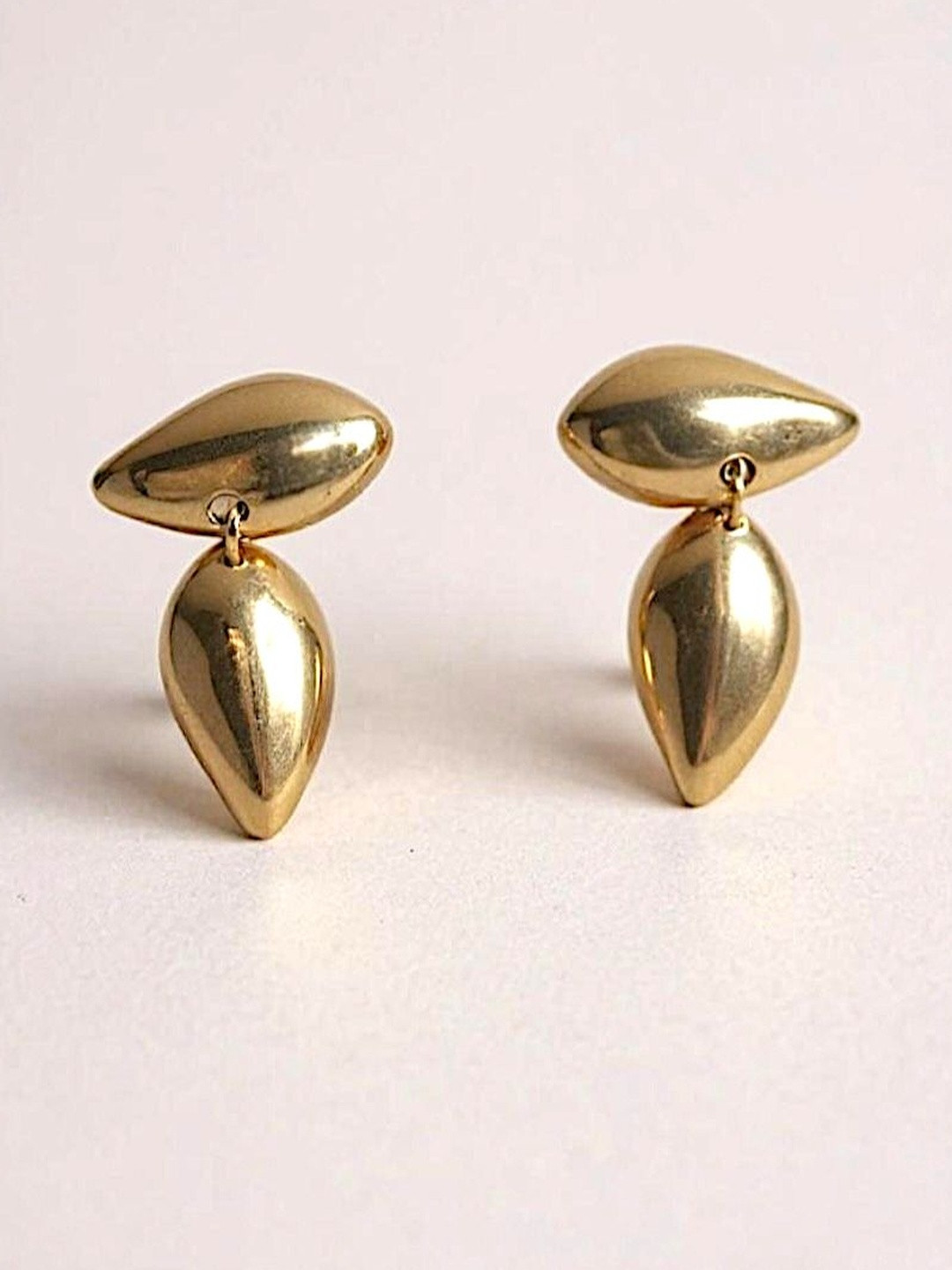 CAO Jewellery Stainless Steel Gold-Plated Teardrop Shaped Drop Earrings