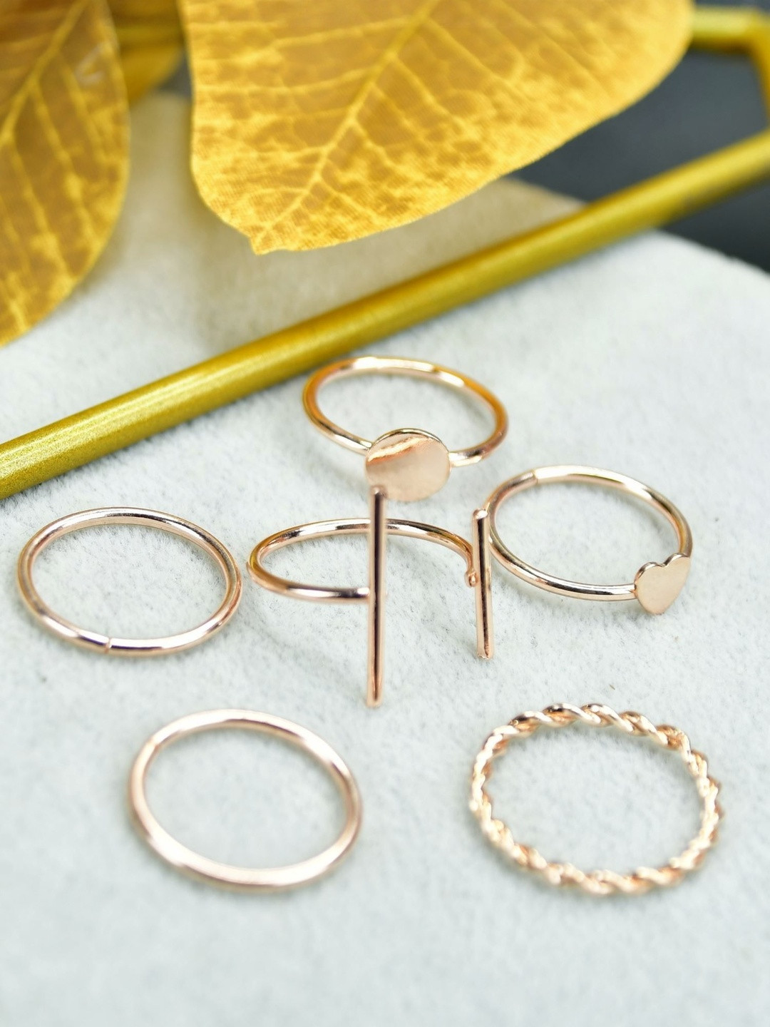 SOWPEACE Set Of 6 Stainless Steel Gold-Plated Rings