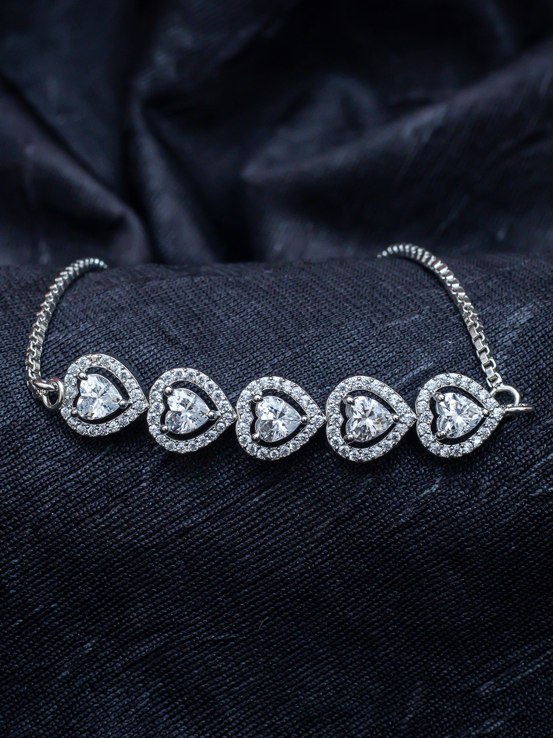 AILYAK Women 18kt White Gold Plated Heart Cubic Zirconia Diamond Bracelet