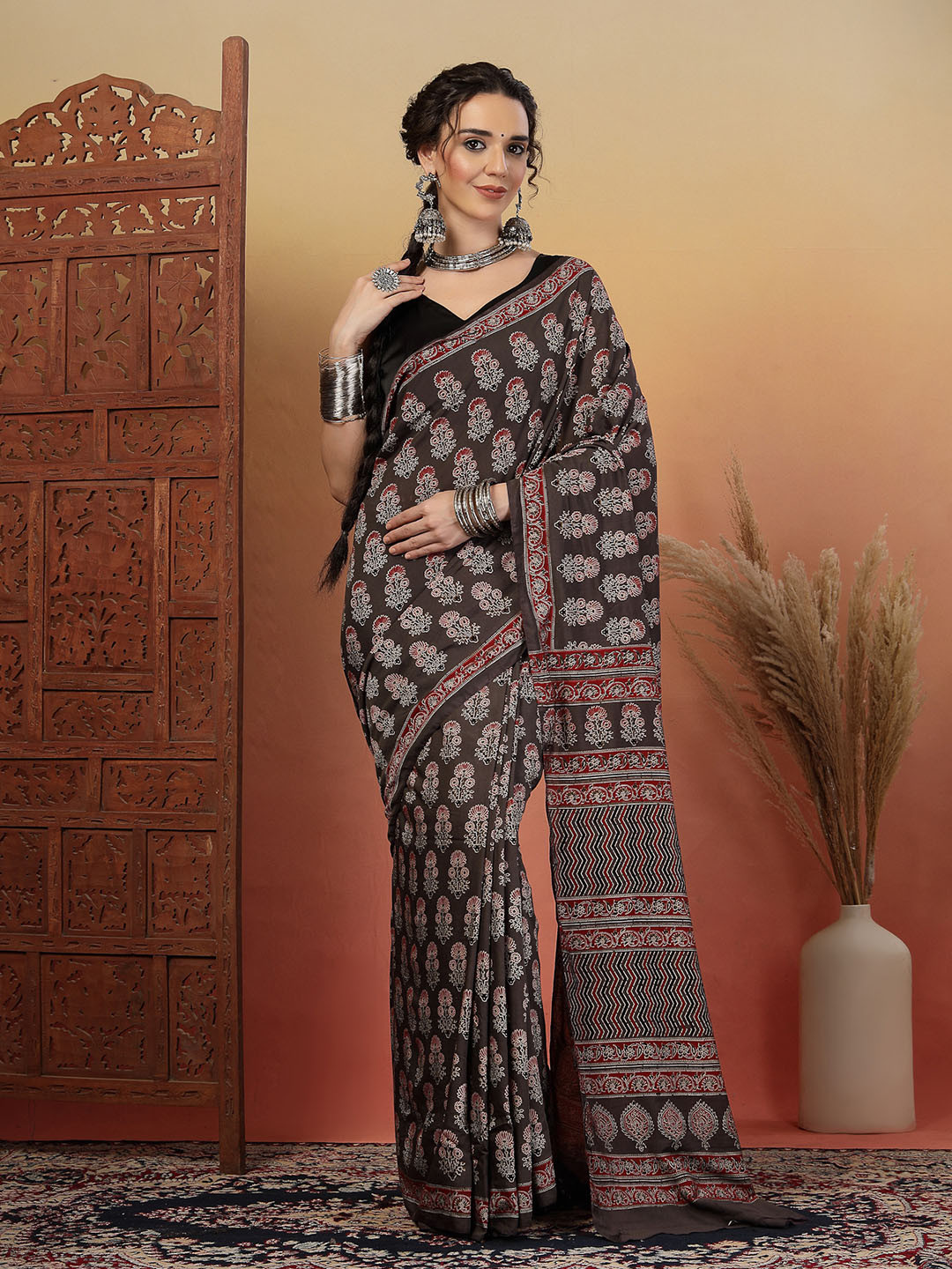 Kishori Sarees Ethnic Motifs Printed Pure Muslin Saree