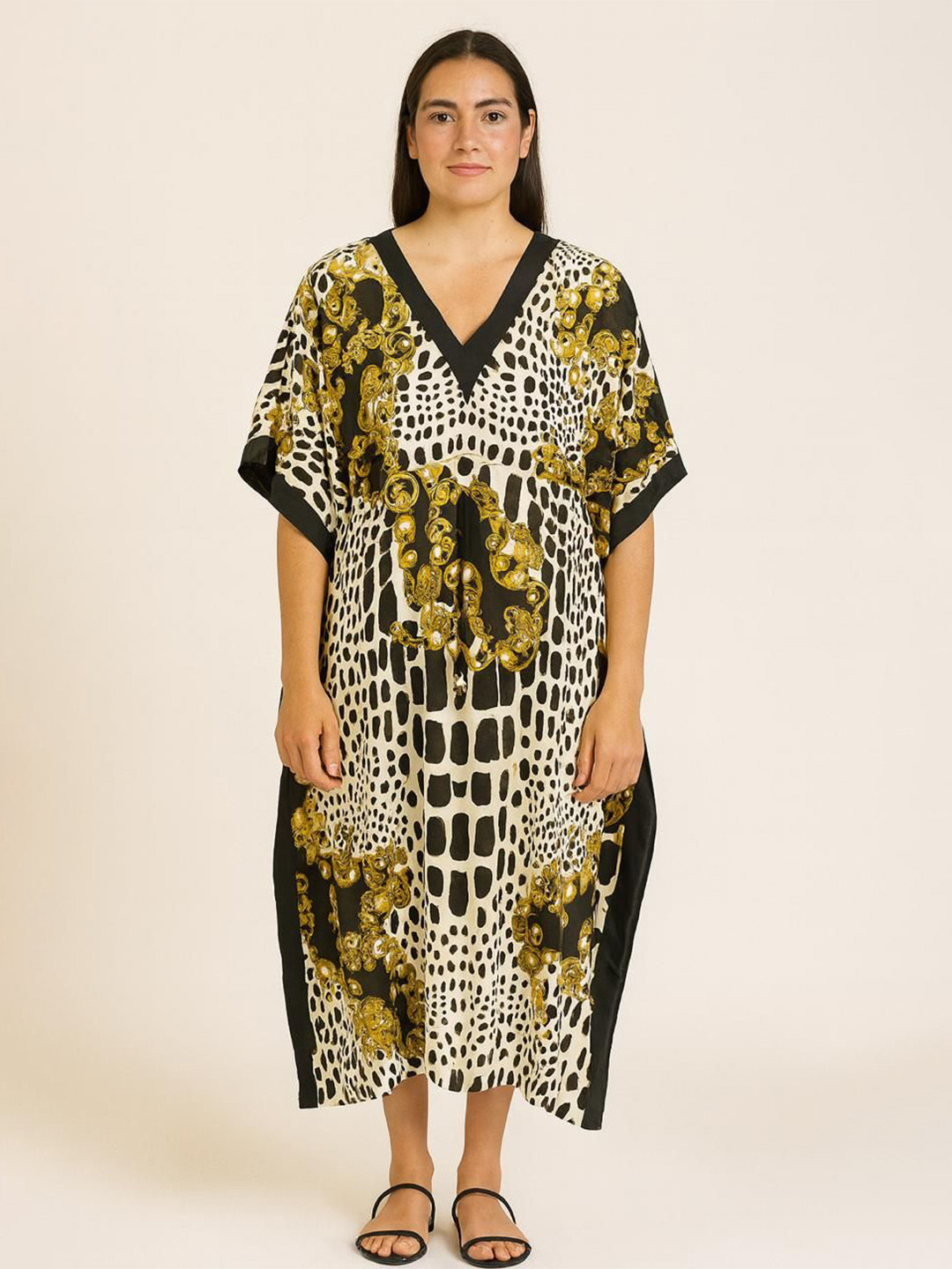 DESIGN ELEMENTS Women Animal Printed Kimono Sleeve Kaftan Maxi Dress