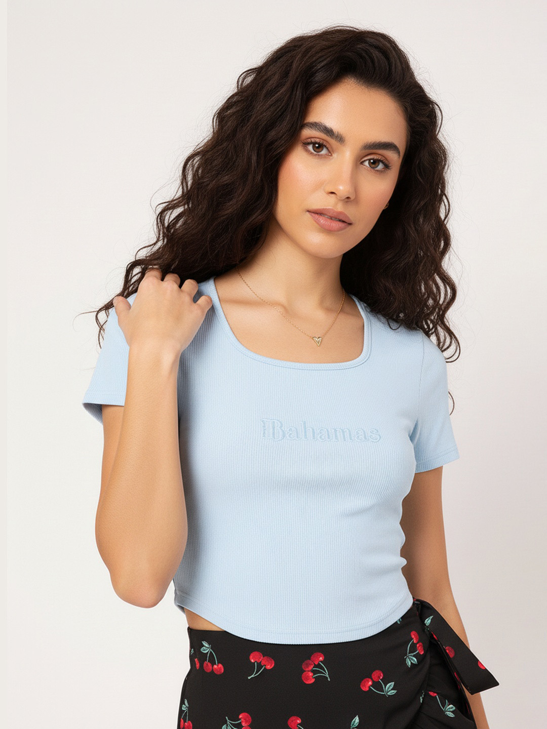DressBerry Pastel Dreams Ribbed Embroidered Detail Tshirt