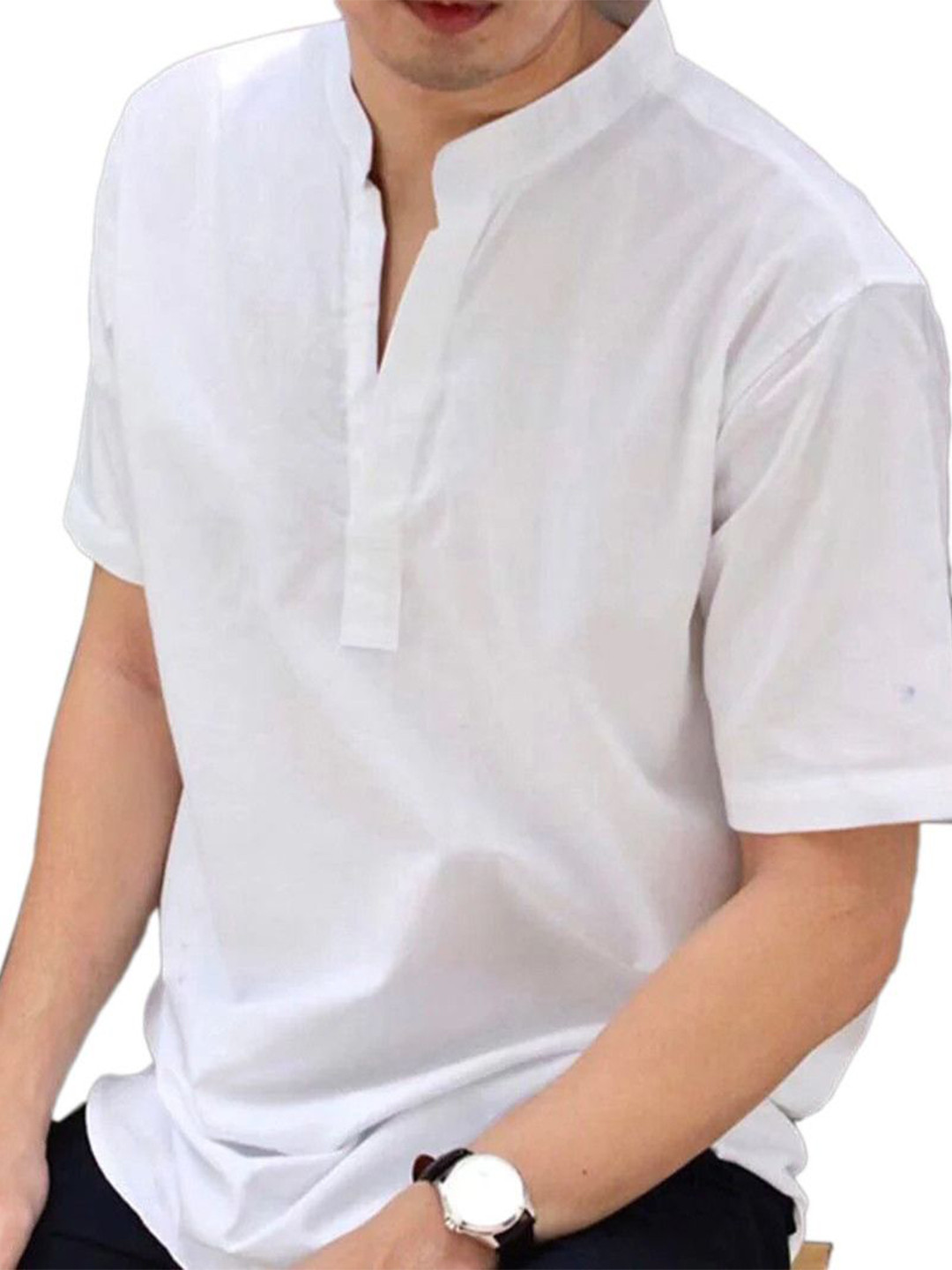 AMRIT TOP WEAR Mandarin Collar Cotton A-Line Kurta