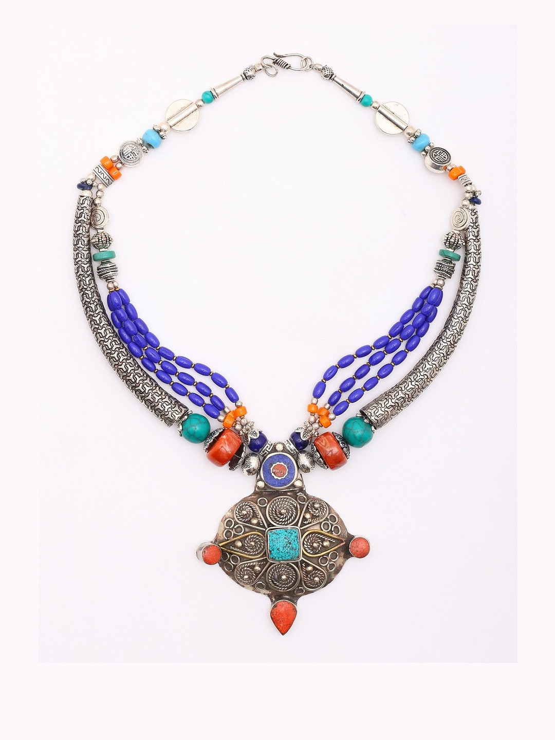Exotic India Tibetan Style Artificial Beads Oxidised Necklace