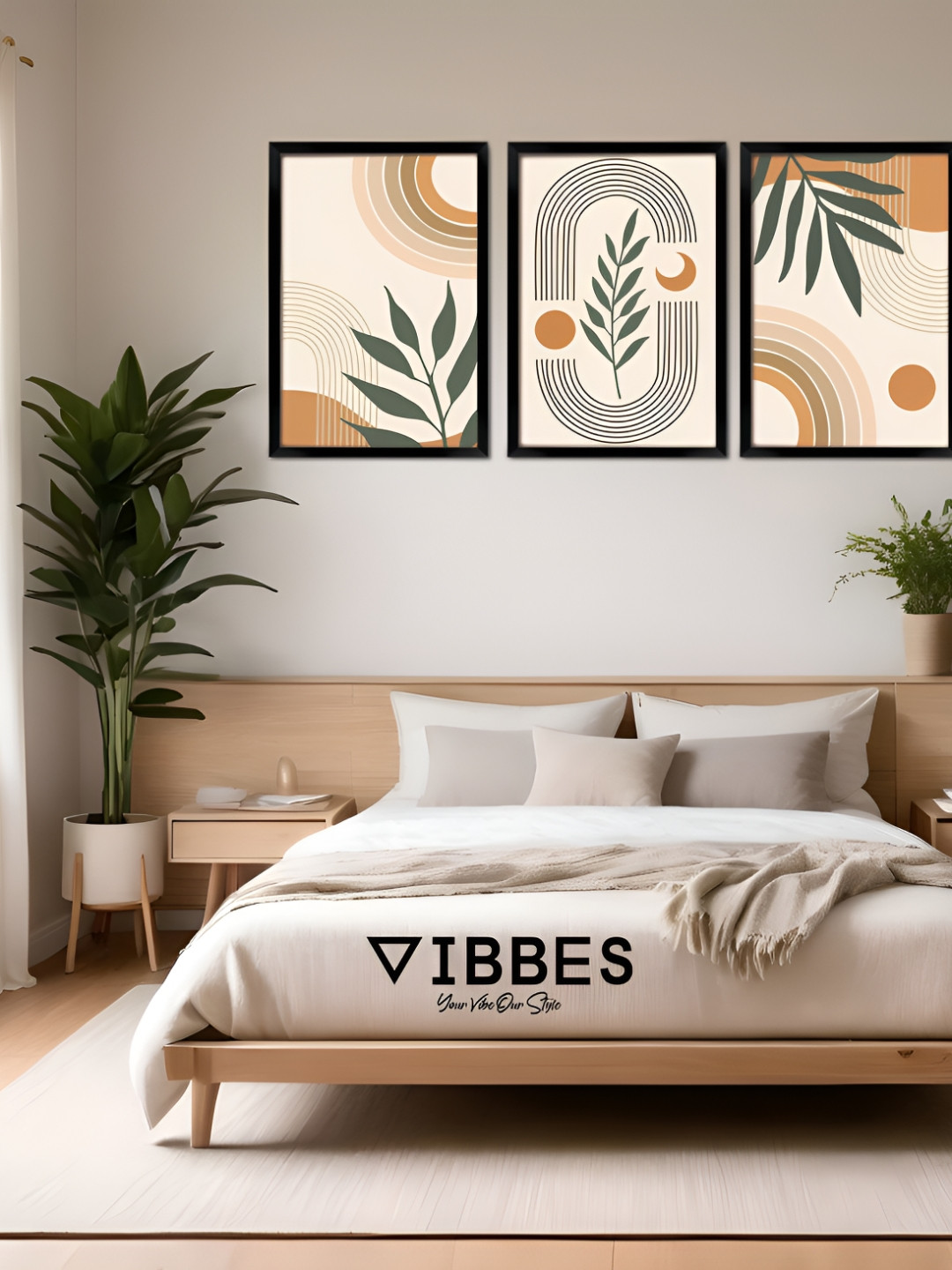Vibbes Multi Coloured Set of 3 Minimalist Wood Wall Paintings