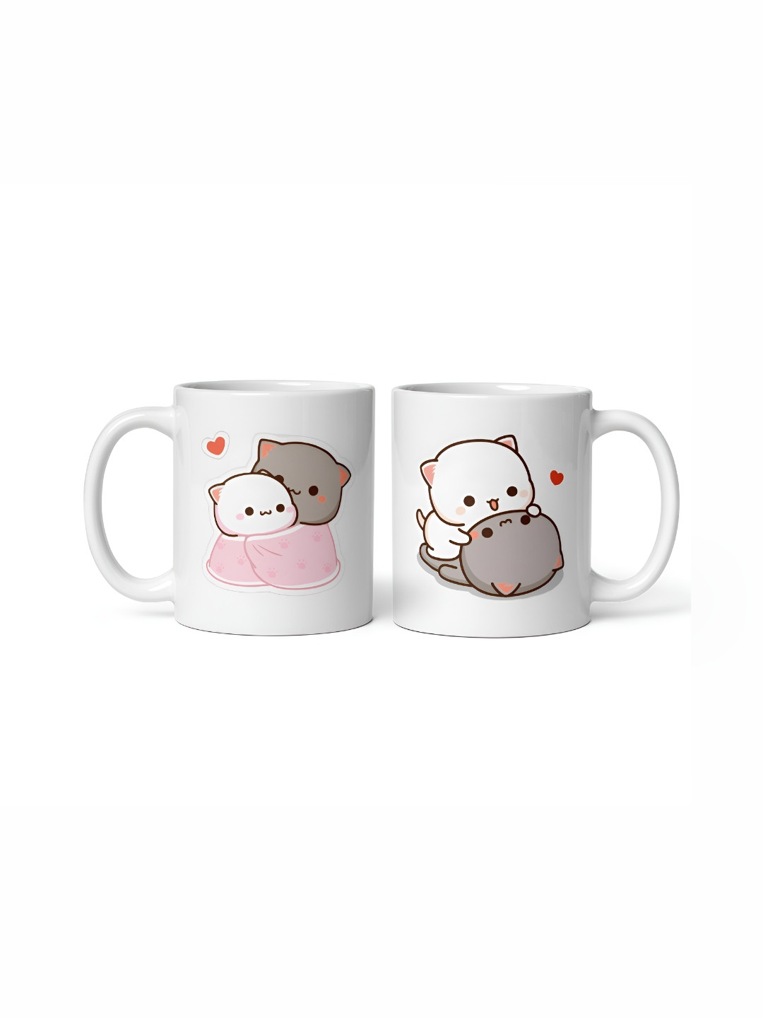 KoolTech White & Pink 2 Pieces Graphic Printed Ceramic Glossy Mugs