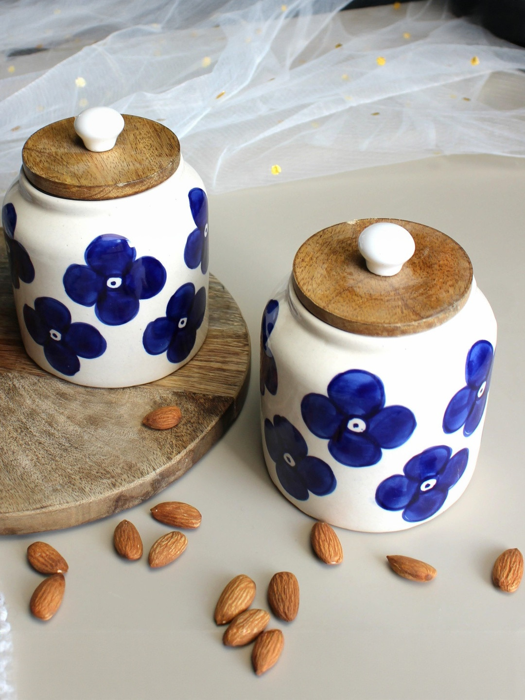 del hogar Ceramic Jars with Blue Floral Design
