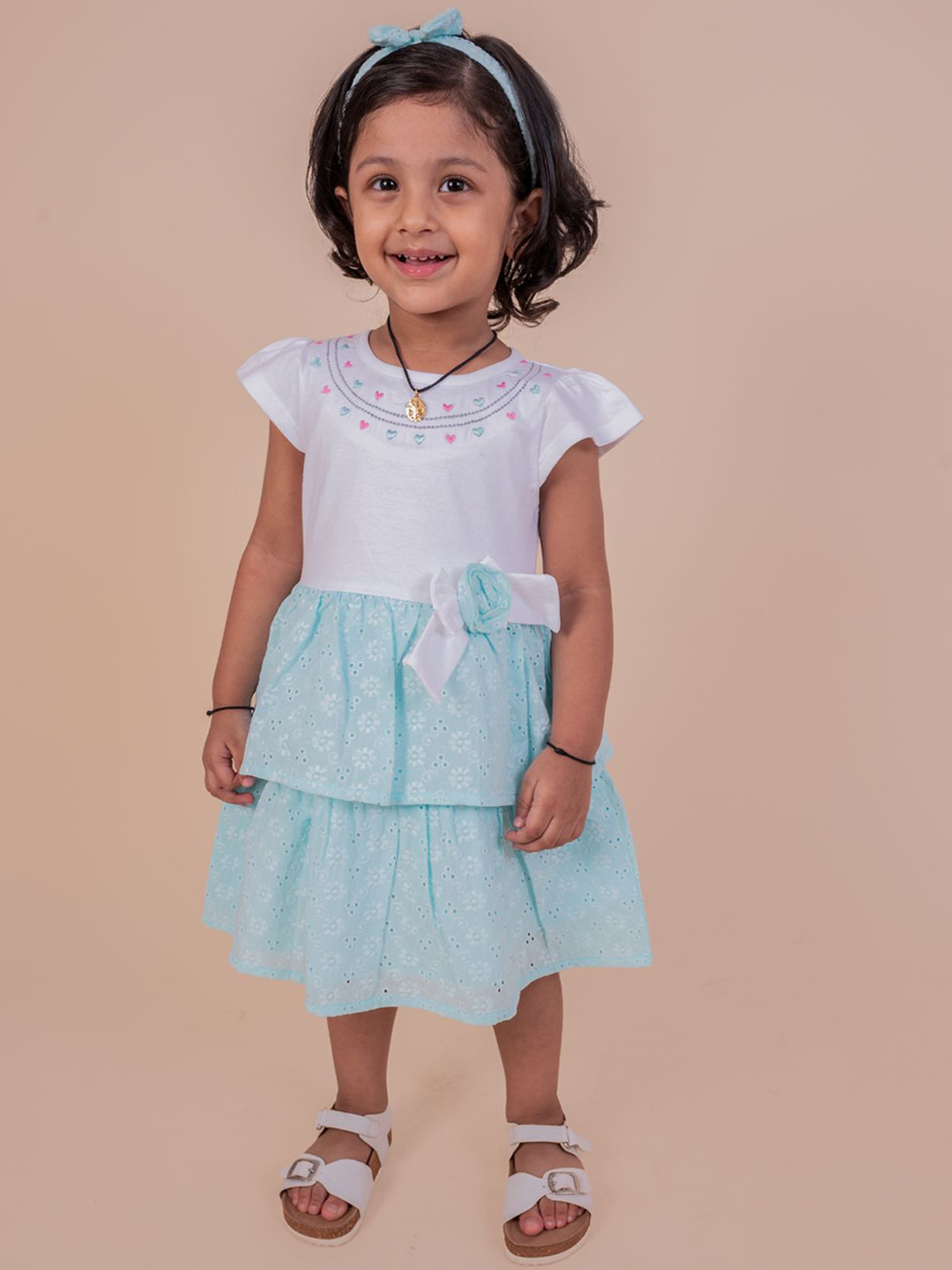 SNUGGLY MONKEY Girls Conversational Embroidered Fit & Flare Knee Length Dress