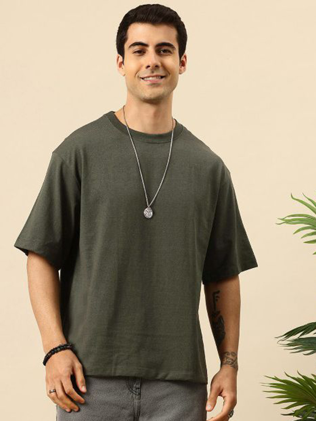 PockMAN Drop-Shoulder Sleeves Bio Finish Cotton Oversized T-shirt