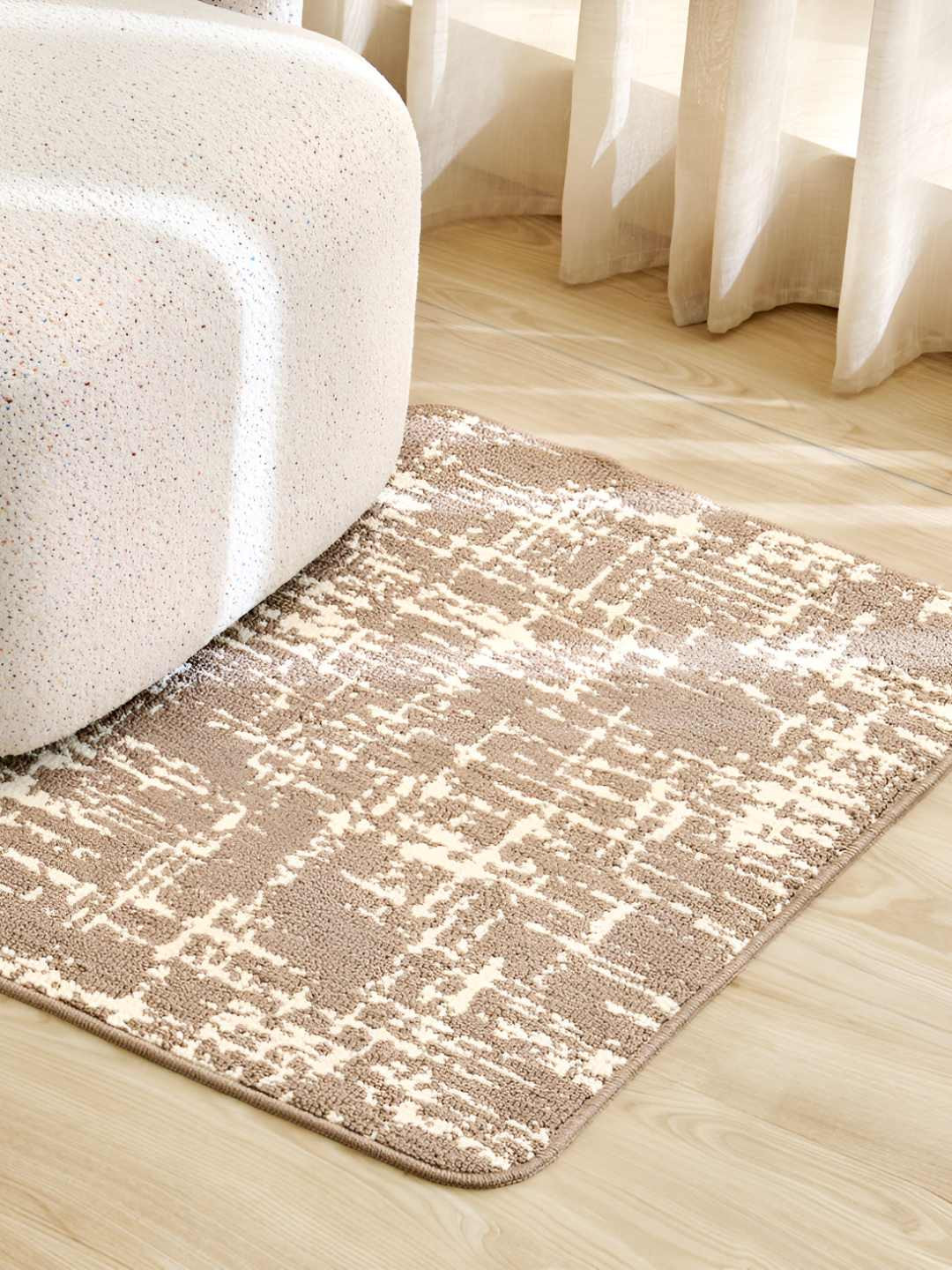 Home Centre Nicolas Loomis Beige & Off White Abstract Printed Knitted Dhurrie