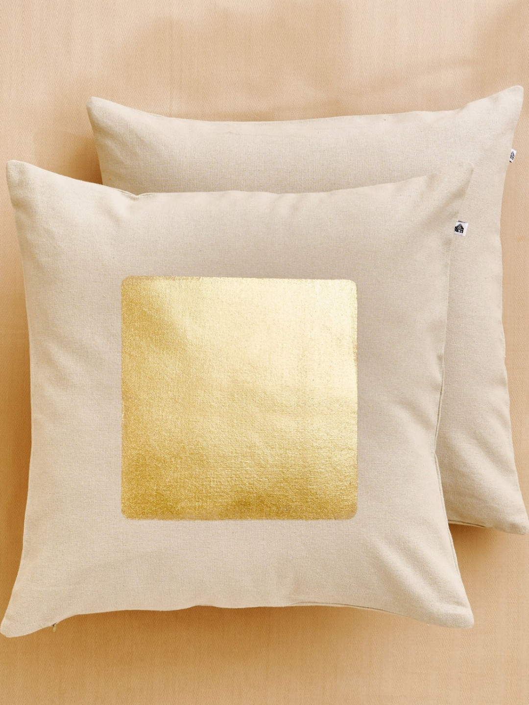 Home Centre Celestial Beige & Gold-Toned 2 Pieces Foil Print Square Cushion Covers