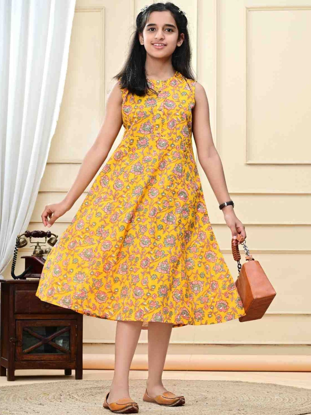 DMP EXPORT Floral Print A-Line Midi Dress