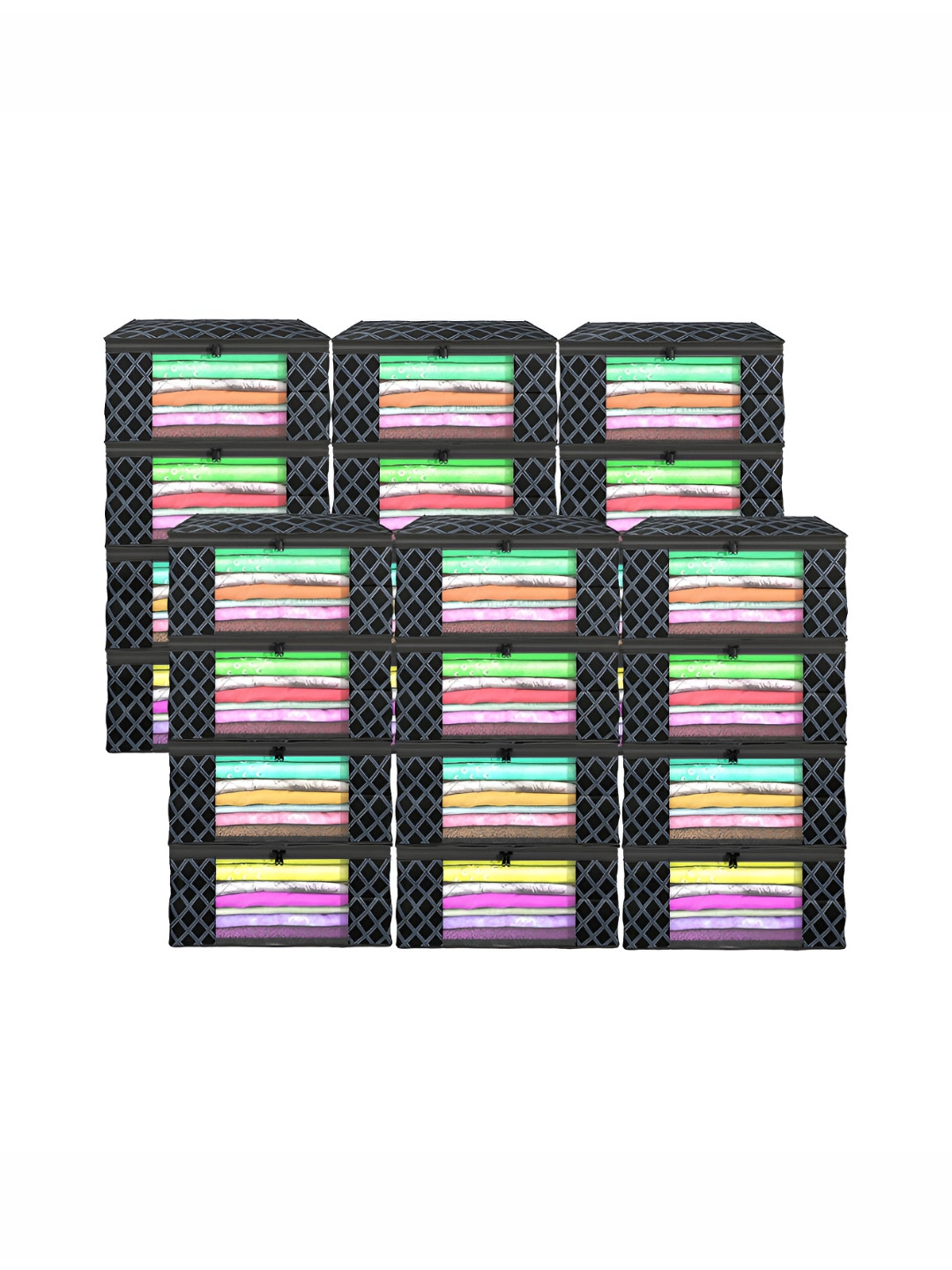 Aura Black 24 Pieces Foldable Checked Non-Woven Saree Covers
