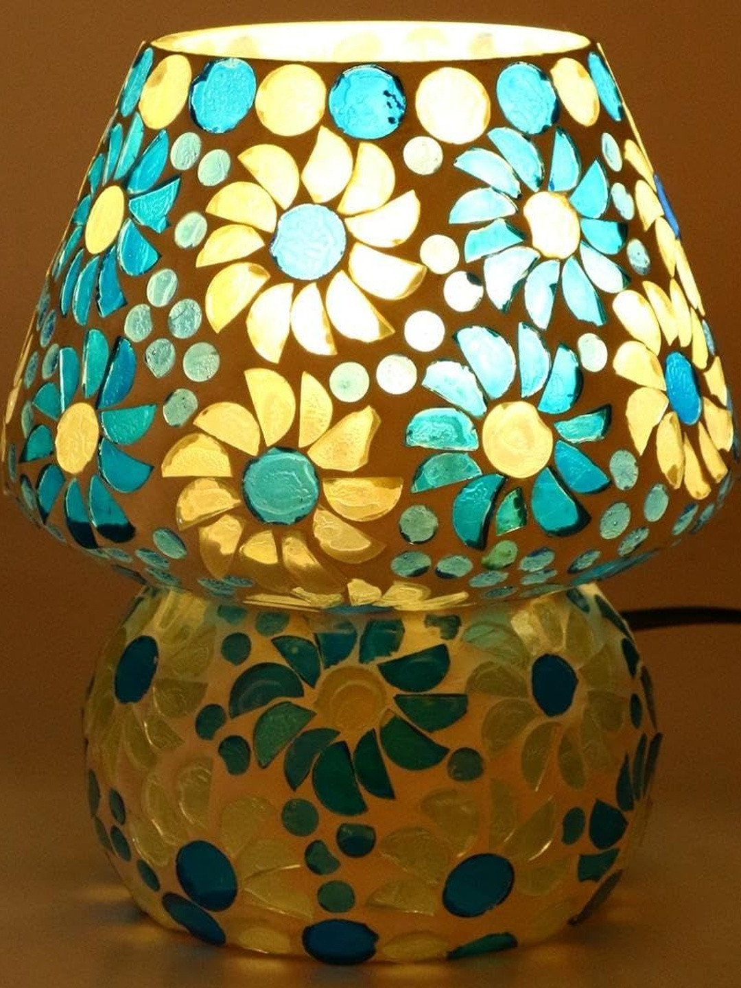 1ST TIME Yellow & Blue Glass Cylinder Energy Efficient Electrical Table Lamp