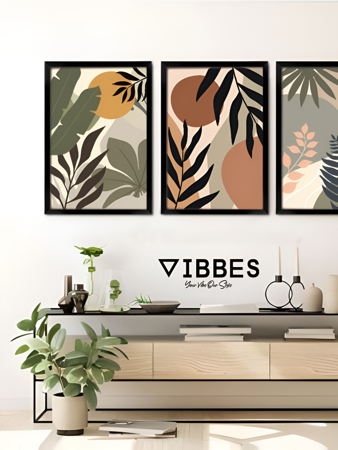 Vibbes Multicoloured Set of 3 Piece Wood Wall Paintings