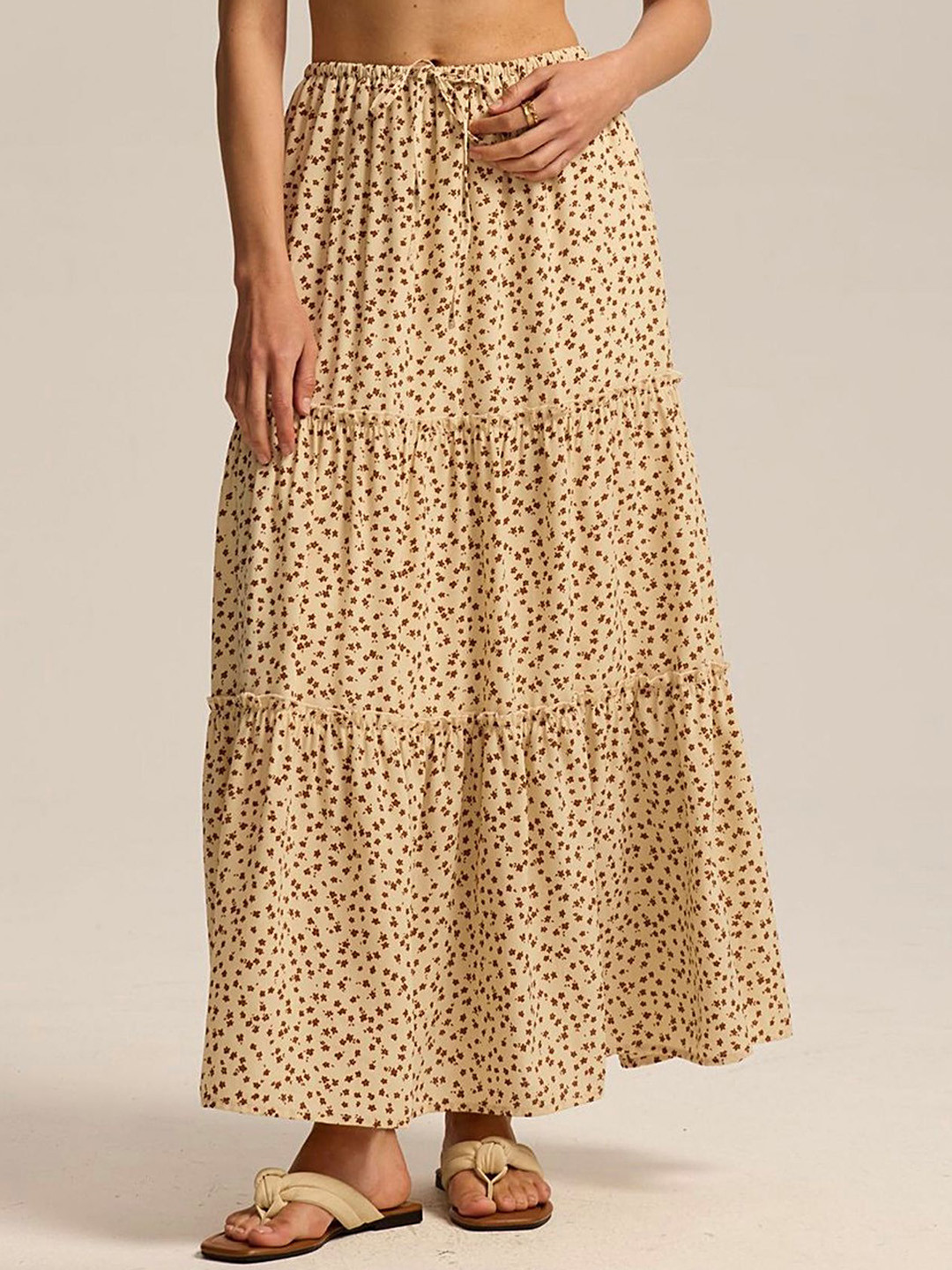 LULU & SKY Women Floral Printed High-Rise Tiered Maxi Skirt