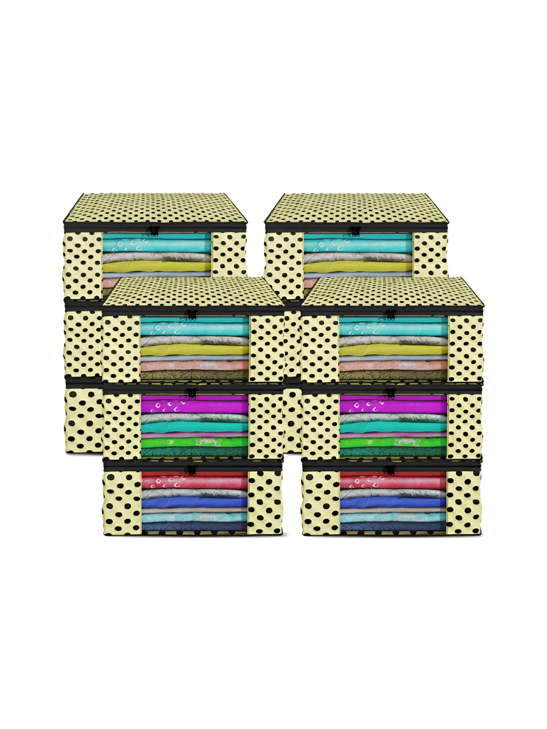 Aura Cream And Black 12 Pieces Polka Dot Printed Foldable Saree Covers