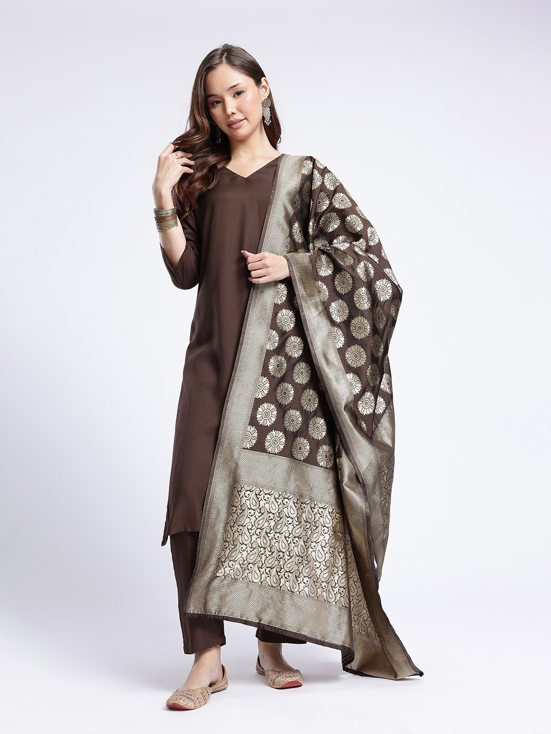 Anouk Rustic Indie Floral Woven Design Kurta with Trousers & Dupatta