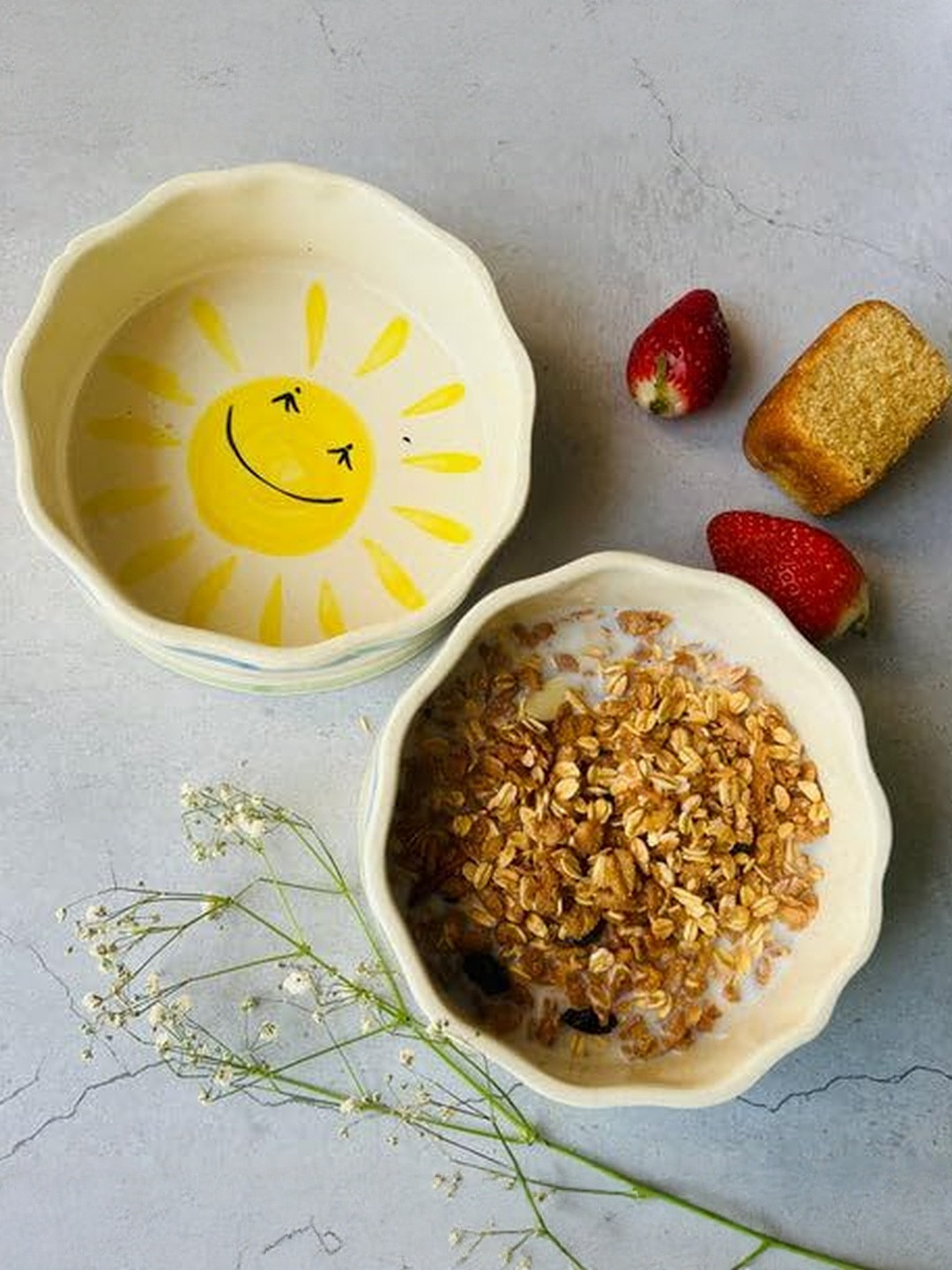 del hogar Pack Of 2 Ceramic Glossy Hand Painted Bowl