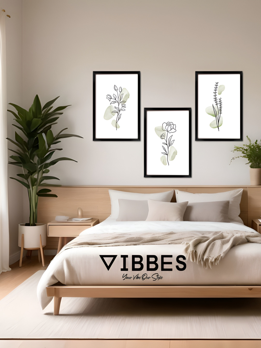 Vibbes  Set of 3 Piece Modern Floral Wood Portrait Wall Art
