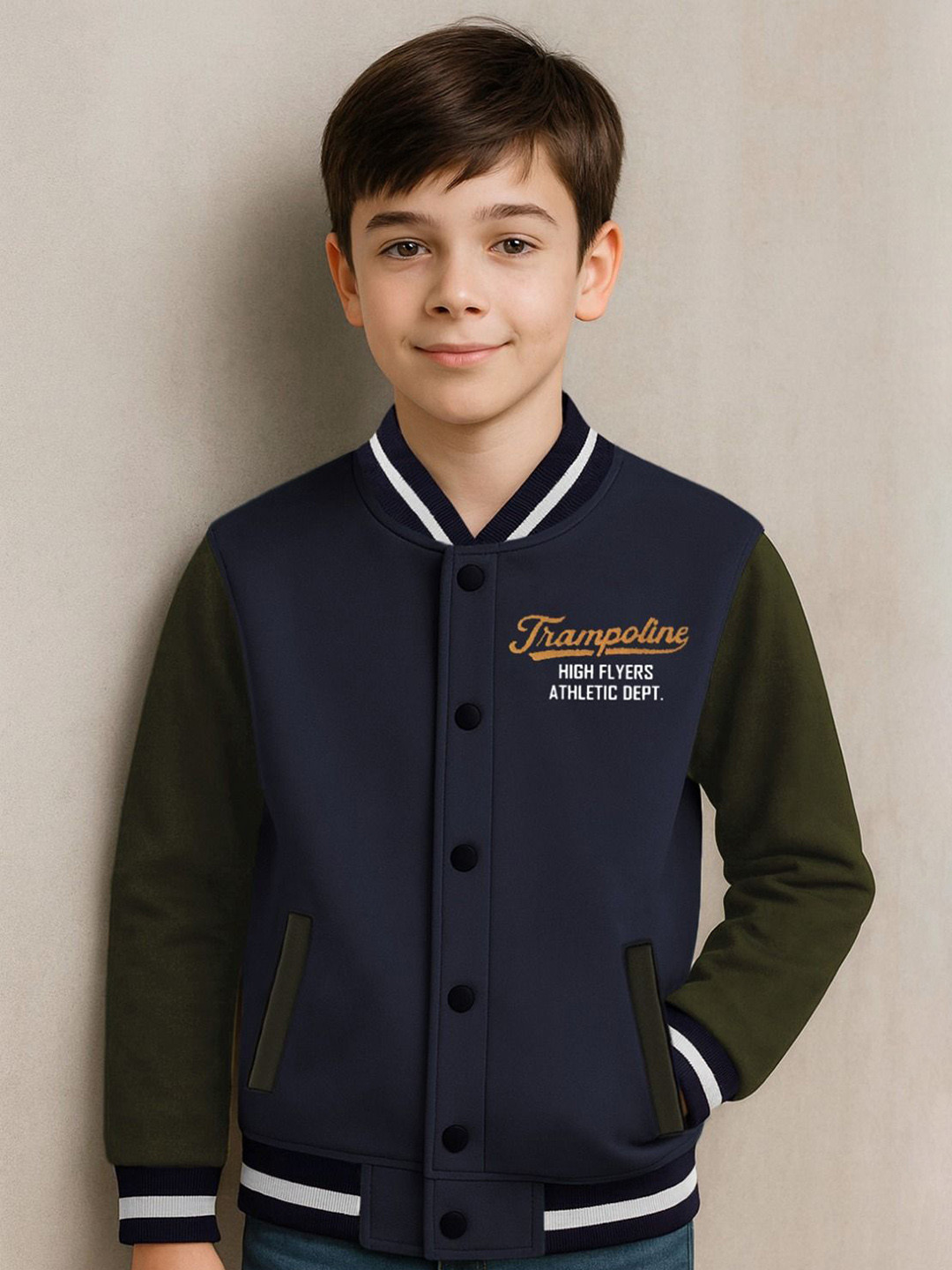 YK X Trampoline Kids Colourblocked Varsity Jacket