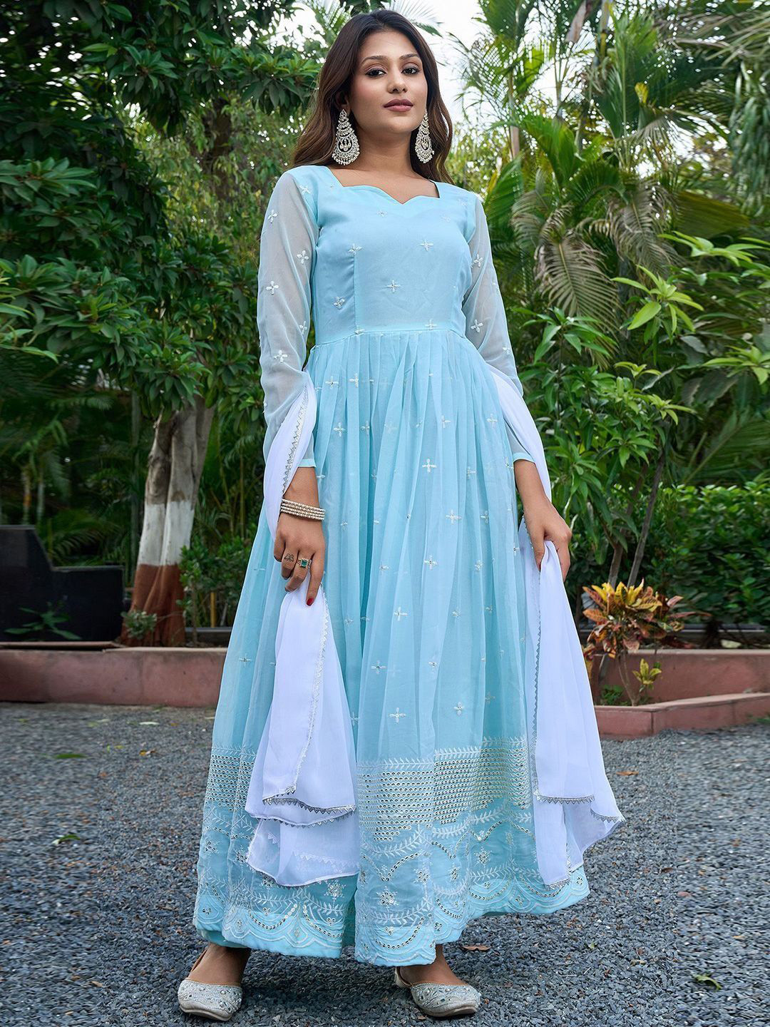 ANVERI TEXTILES Sweetheart Neck Georgette Gown Maxi Dress